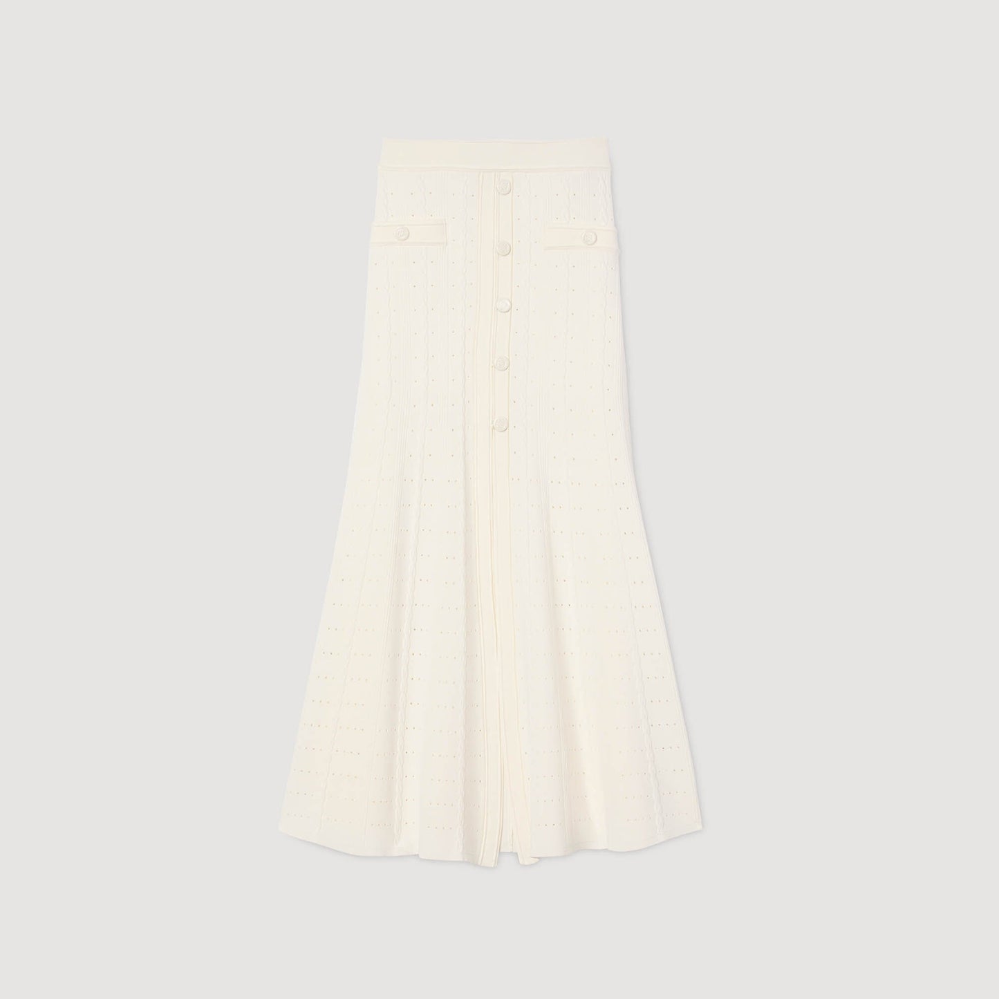 Venice Pointelle Knit Maxi Skirt Ecru