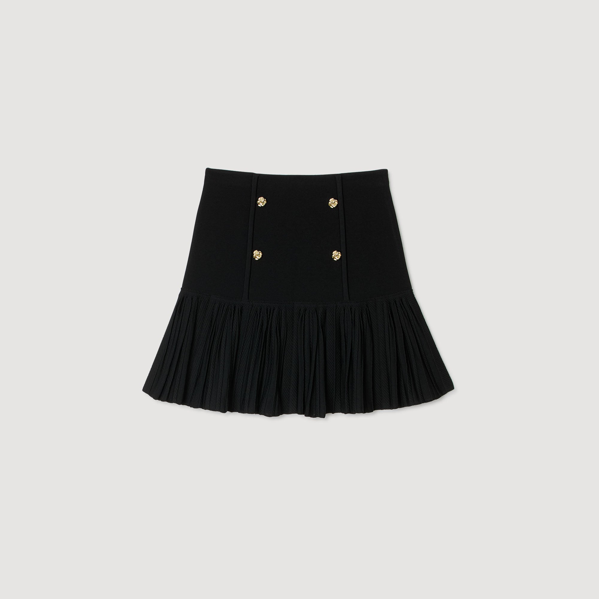 Short Pleated Knit Skirt Black