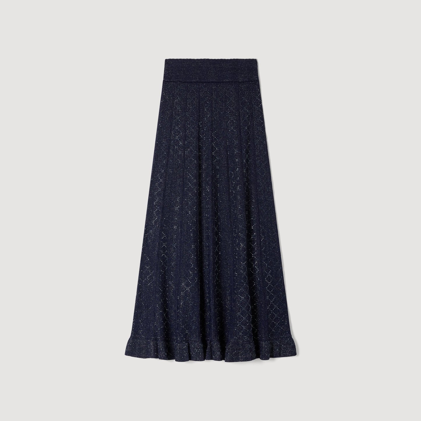 Leslie Rhinestone Knit Maxi Skirt Navy Blue