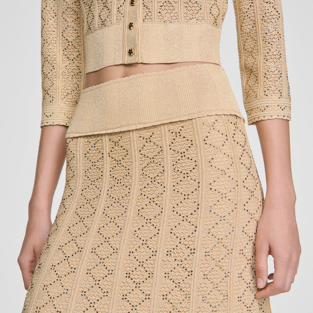 Leslie Long rhinestone knit skirt Vanilla