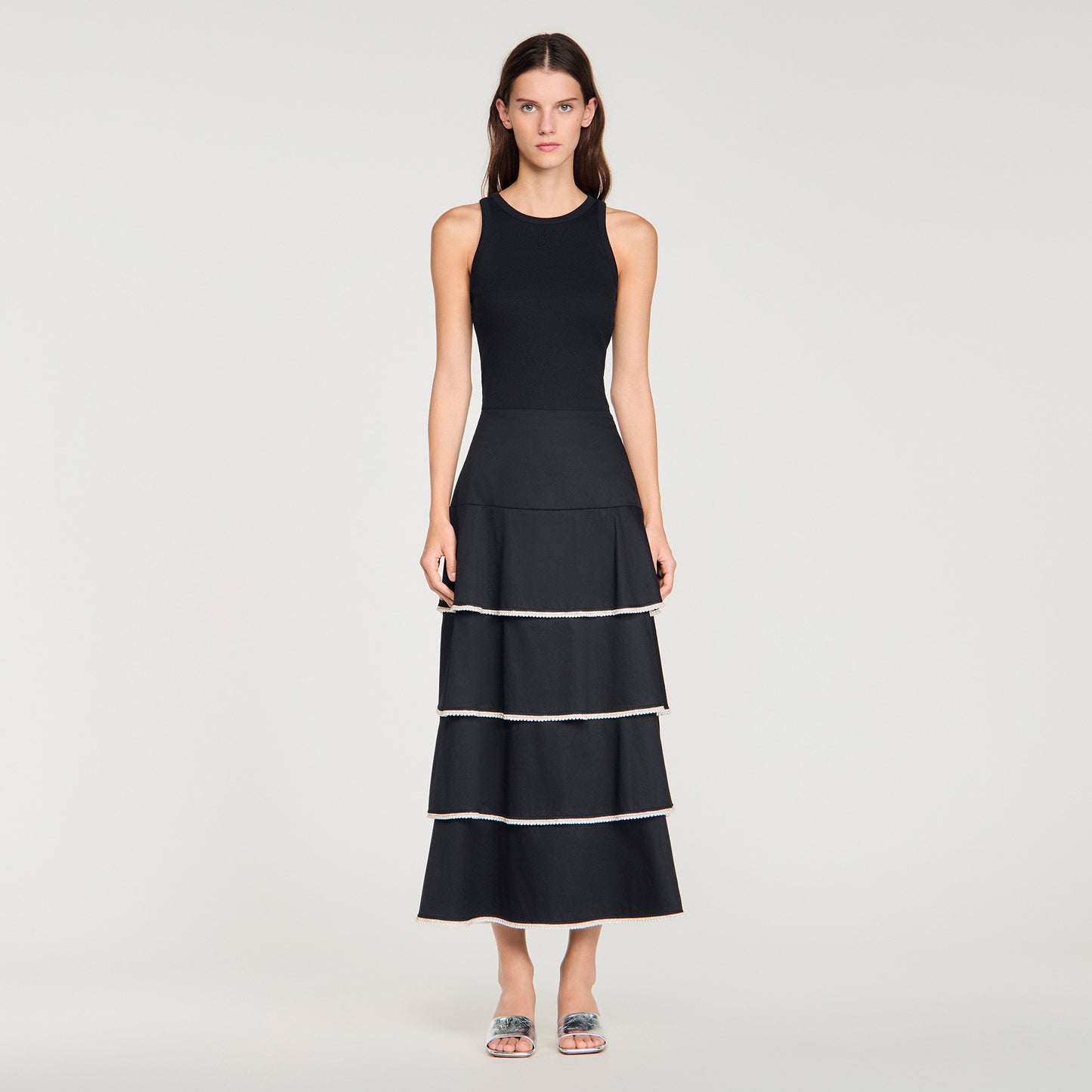 Pulco Long Ruffled Rhinestone Skirt BLACK