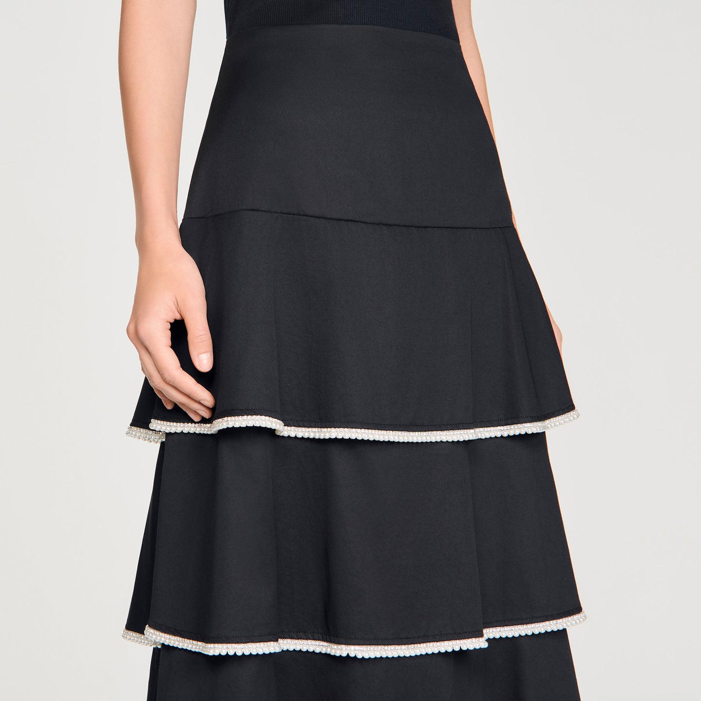 Pulco Long Ruffled Rhinestone Skirt BLACK