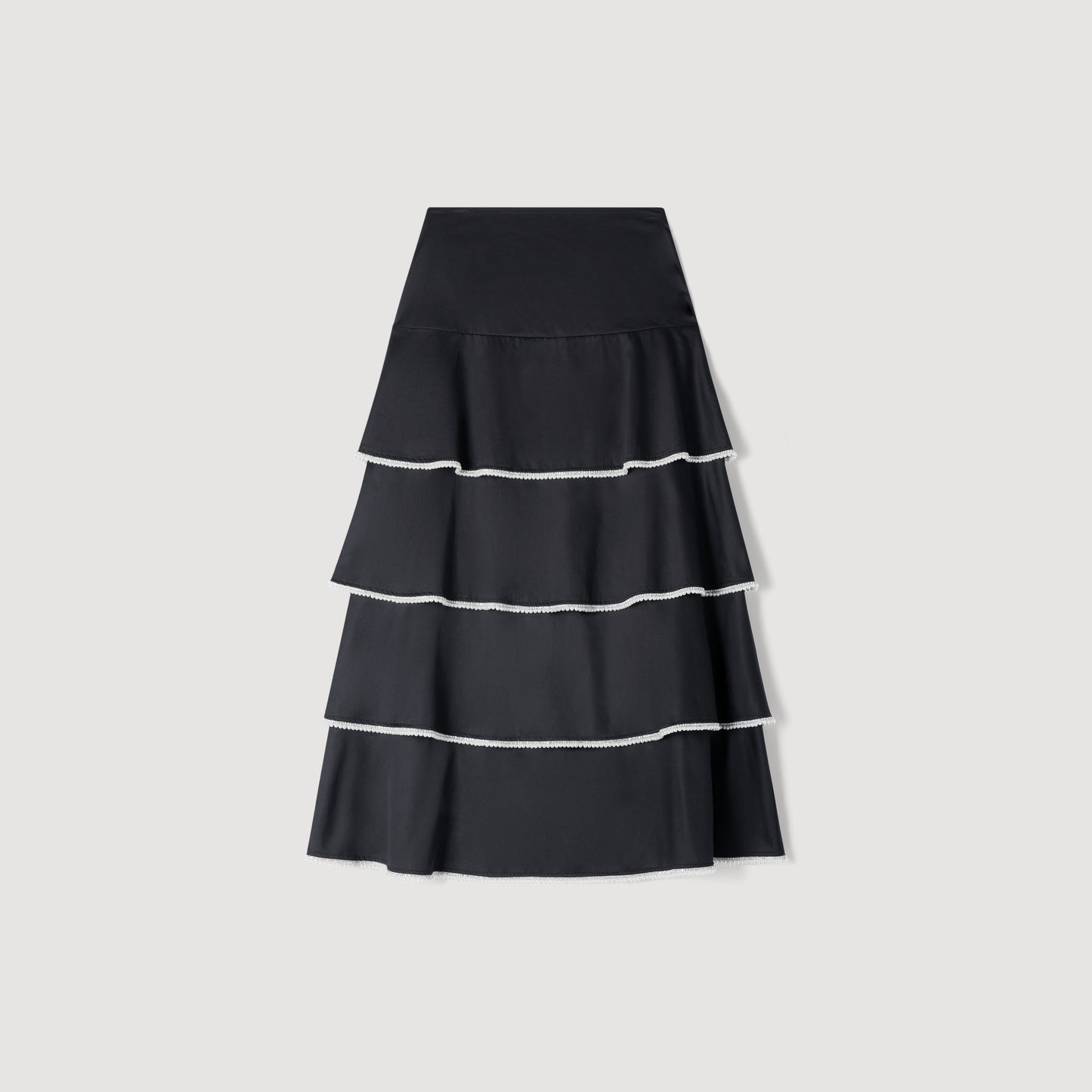 Pulco Long Ruffled Rhinestone Skirt BLACK
