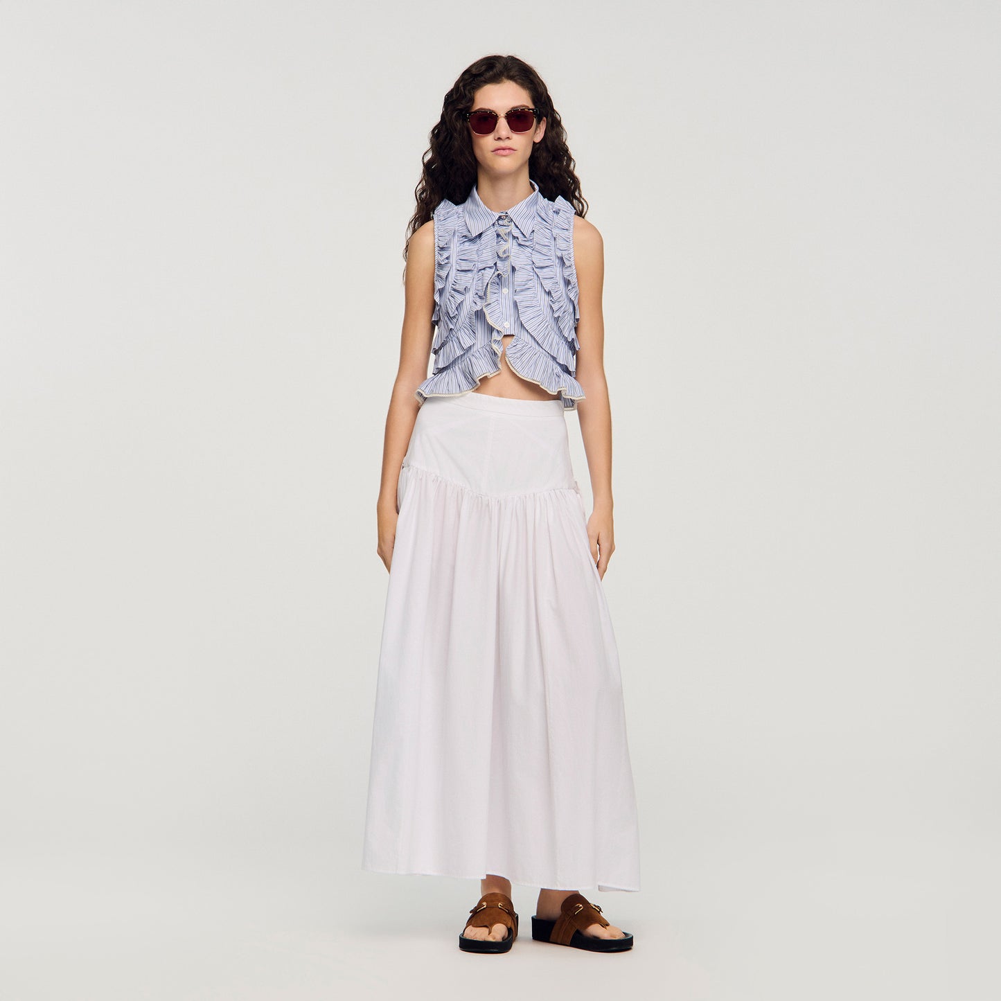 Aleonor Long Poplin Skirt With Ties WHITE