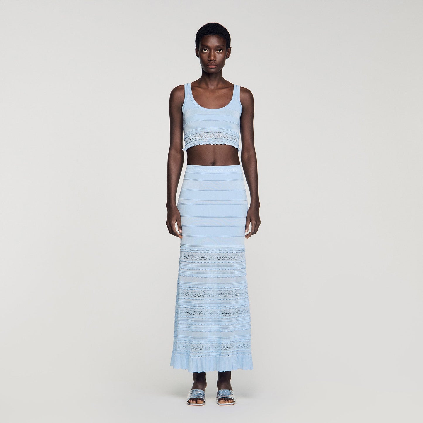 Andriane Pointelle Knit Maxi Skirt Sky Blue
