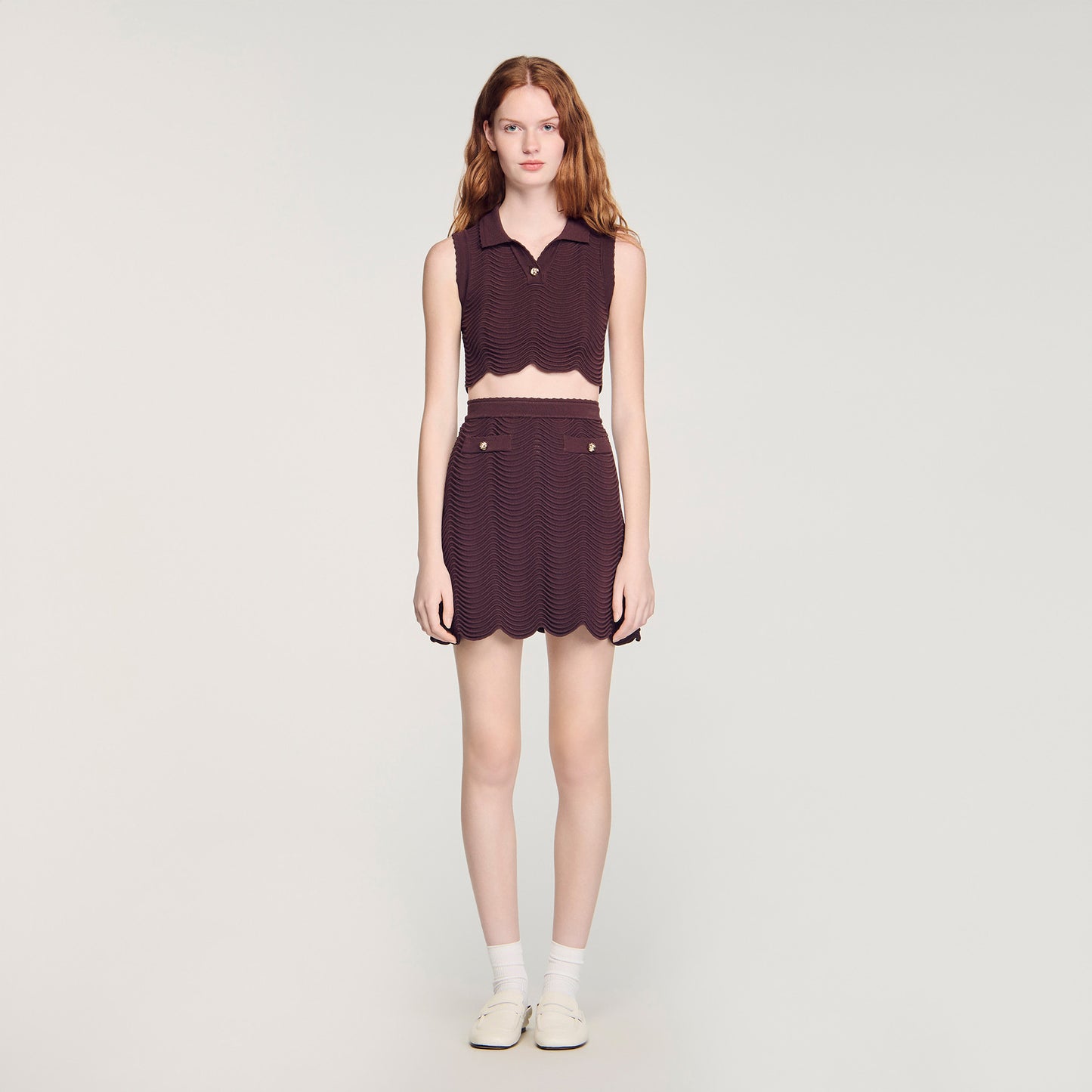 Davia Short Decorative Knit Skirt Brown