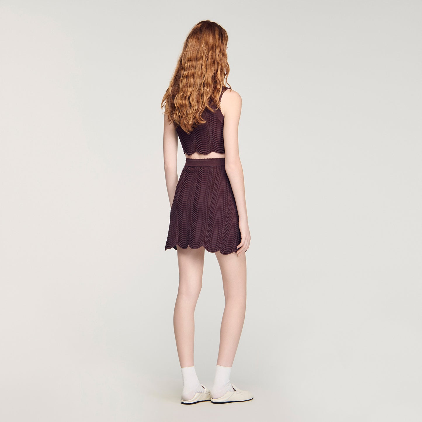 Davia Short Decorative Knit Skirt Brown