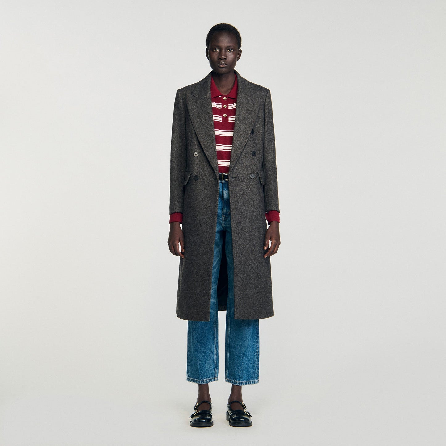 Aelis Fitted Double-Breasted Coat Dark Grey