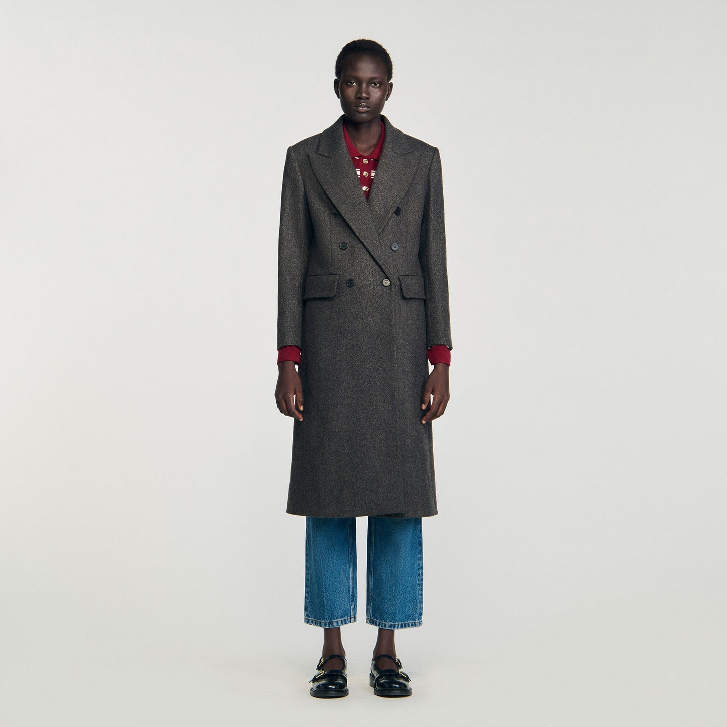 Aelis Fitted Double-Breasted Coat Dark Grey