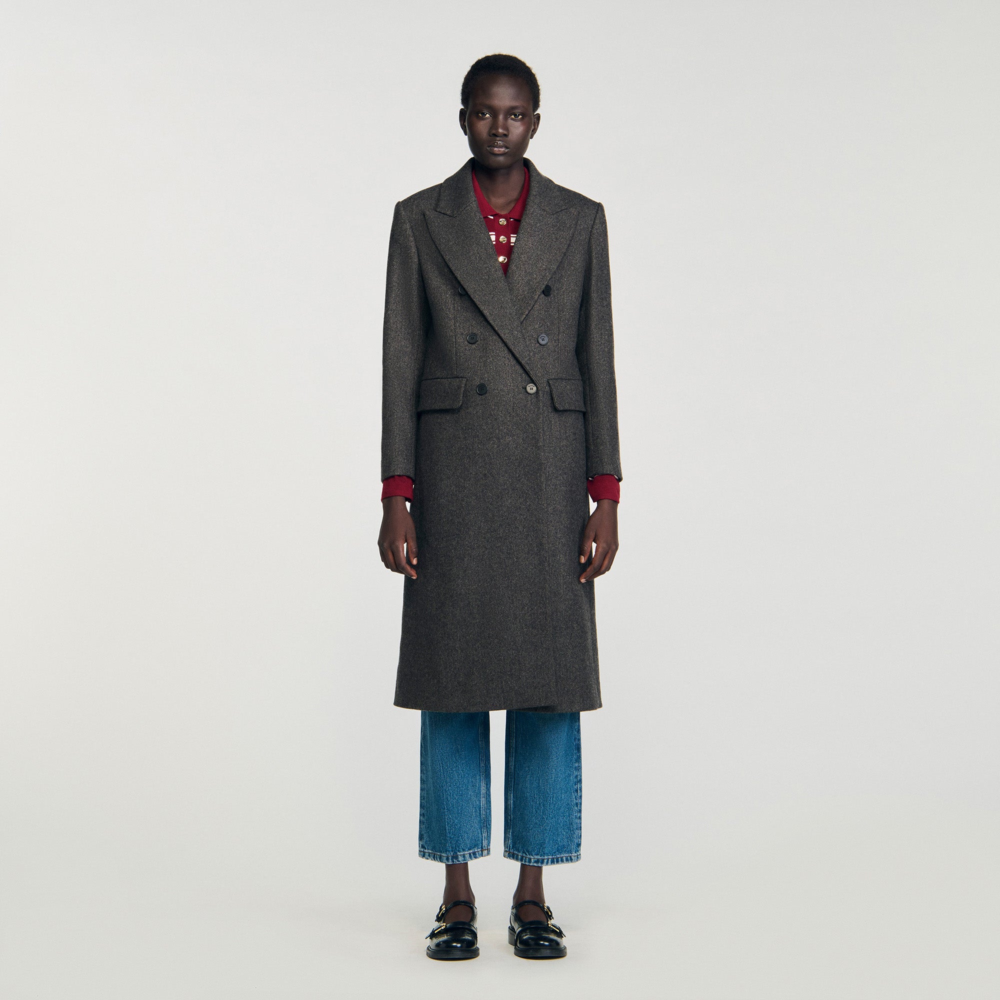 Aelis Fitted Double-Breasted Coat Dark Grey