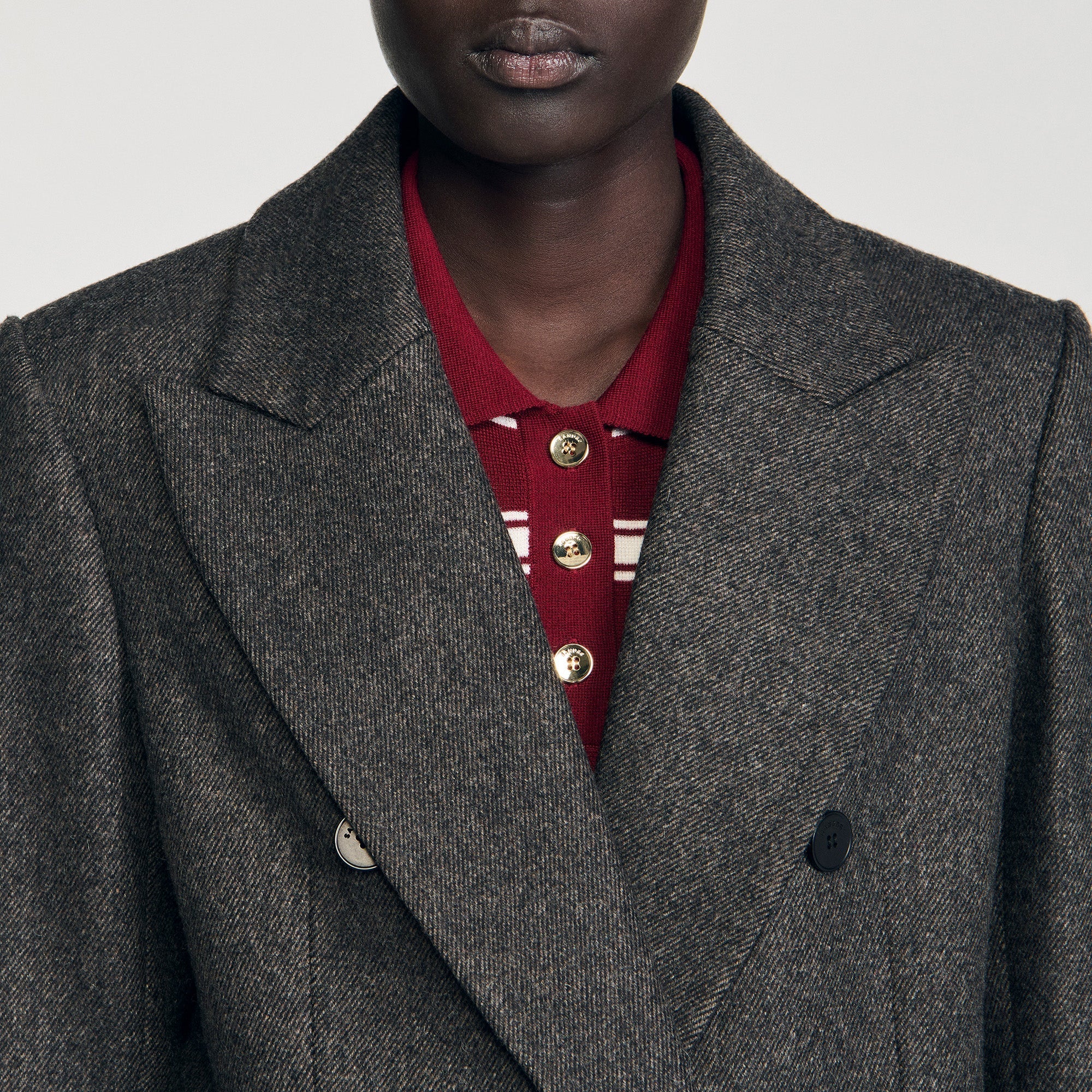 Aelis Fitted Double-Breasted Coat Dark Grey