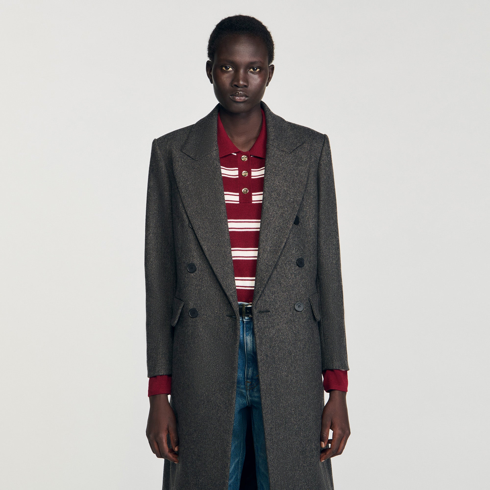 Aelis Fitted Double-Breasted Coat Dark Grey