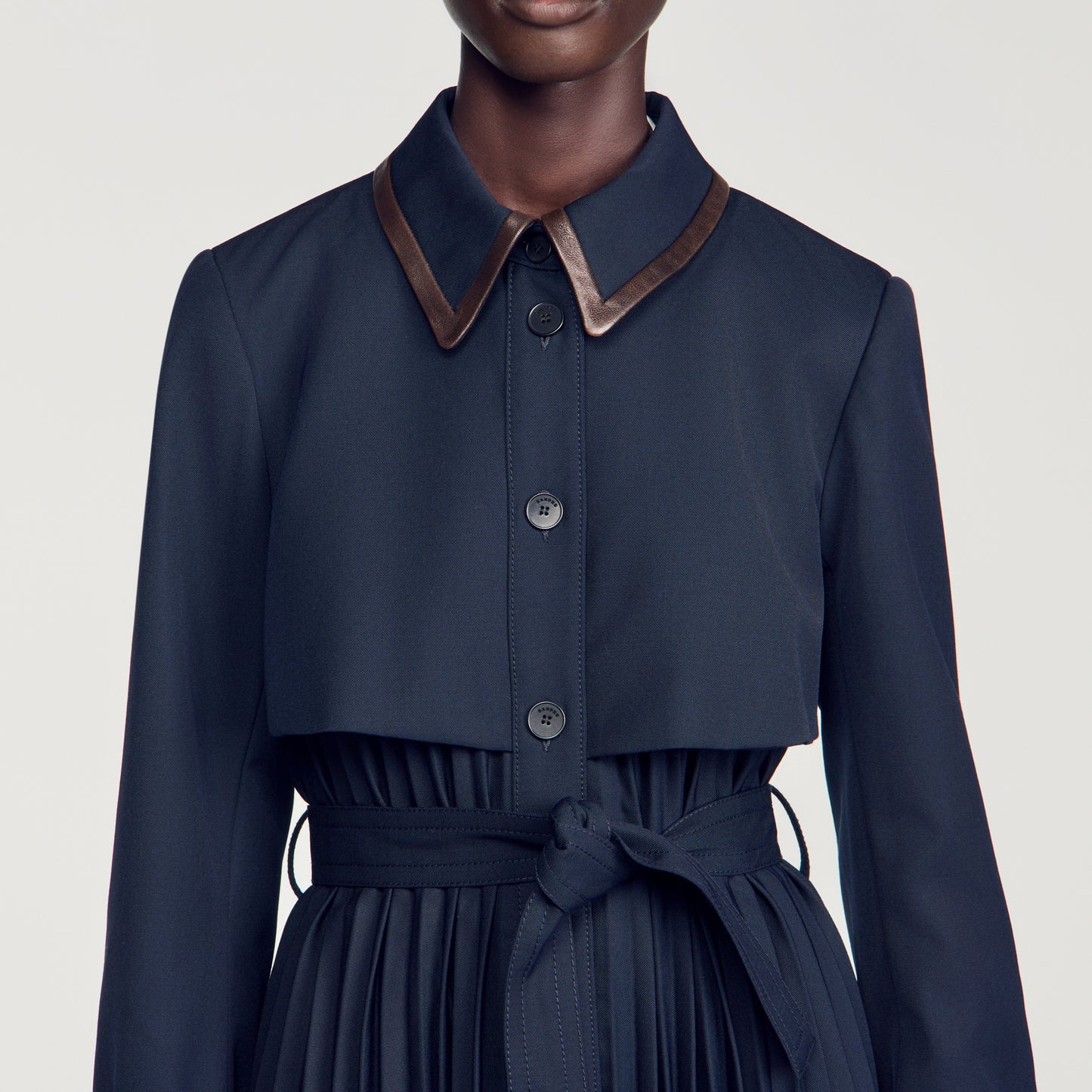 Regine Trench with pleated leather collar Navy Blue