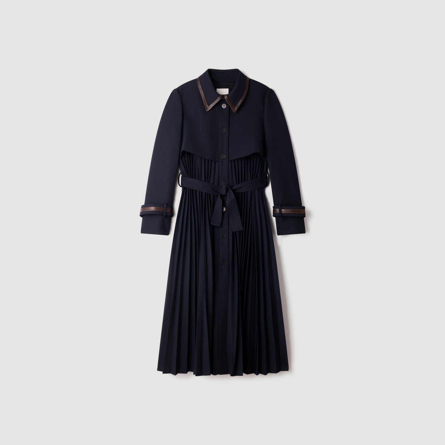 Regine Trench with pleated leather collar Navy Blue