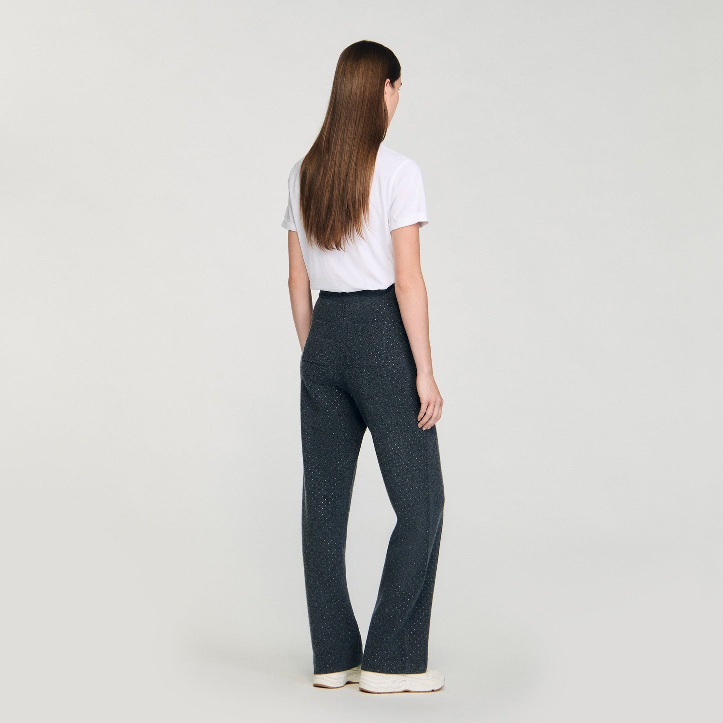 Vadim Knit Rhinestone-Covered Trousers Charcoal Grey