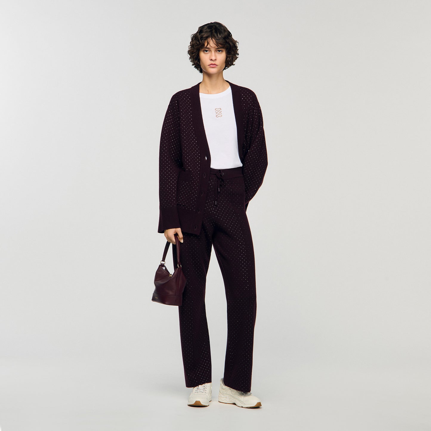 Vadim Knit Rhinestone-Covered Trousers Purple
