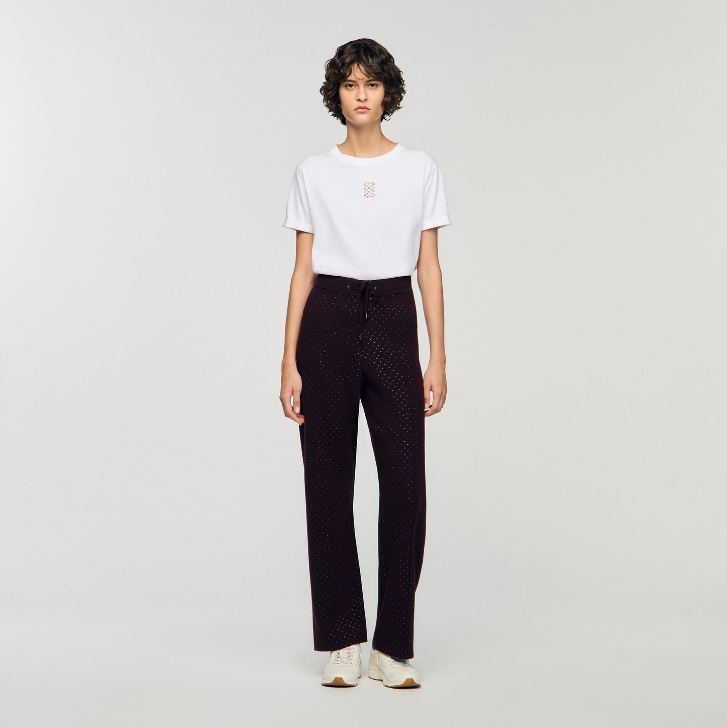 Vadim Knit Rhinestone-Covered Trousers Purple