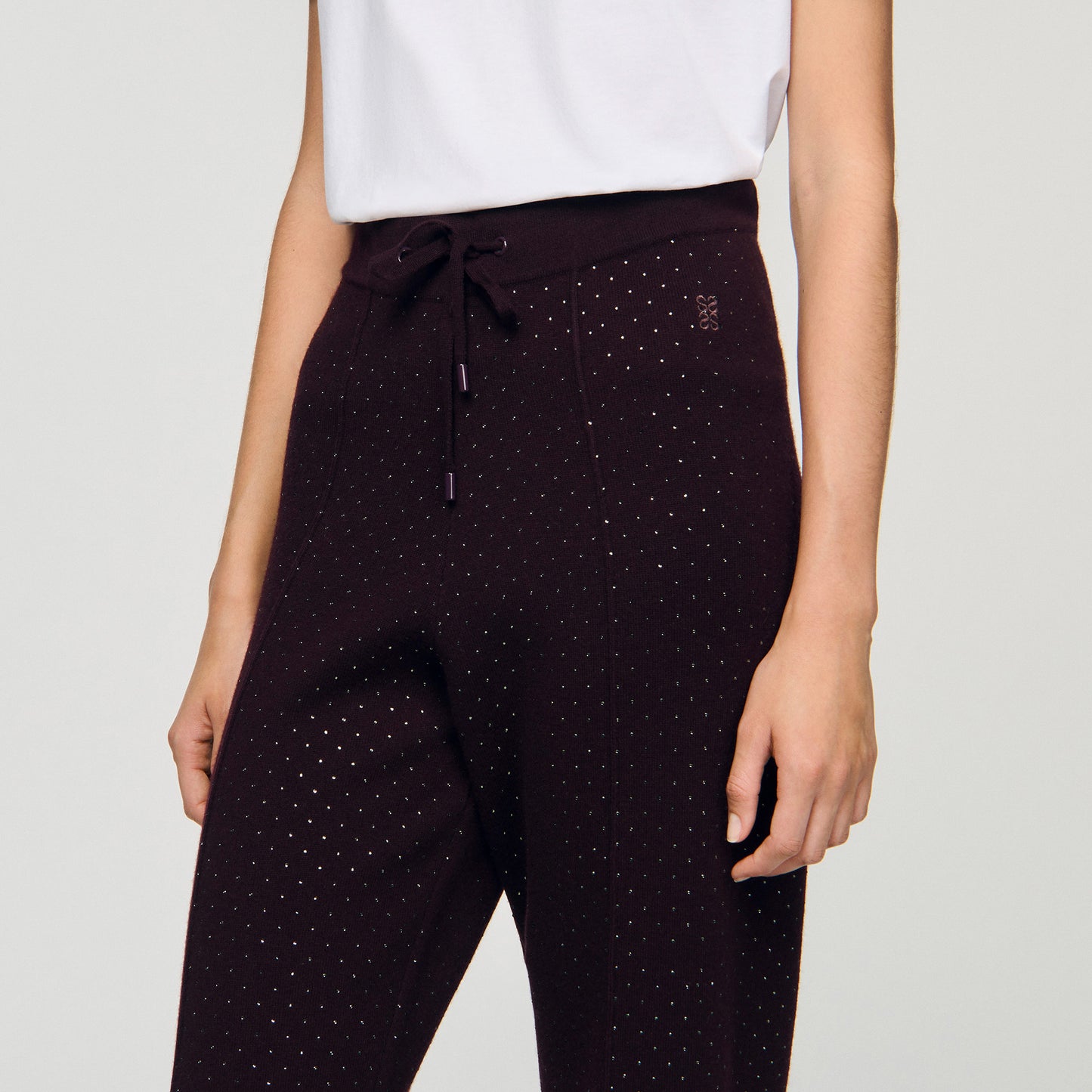 Vadim Knit Rhinestone-Covered Trousers Purple