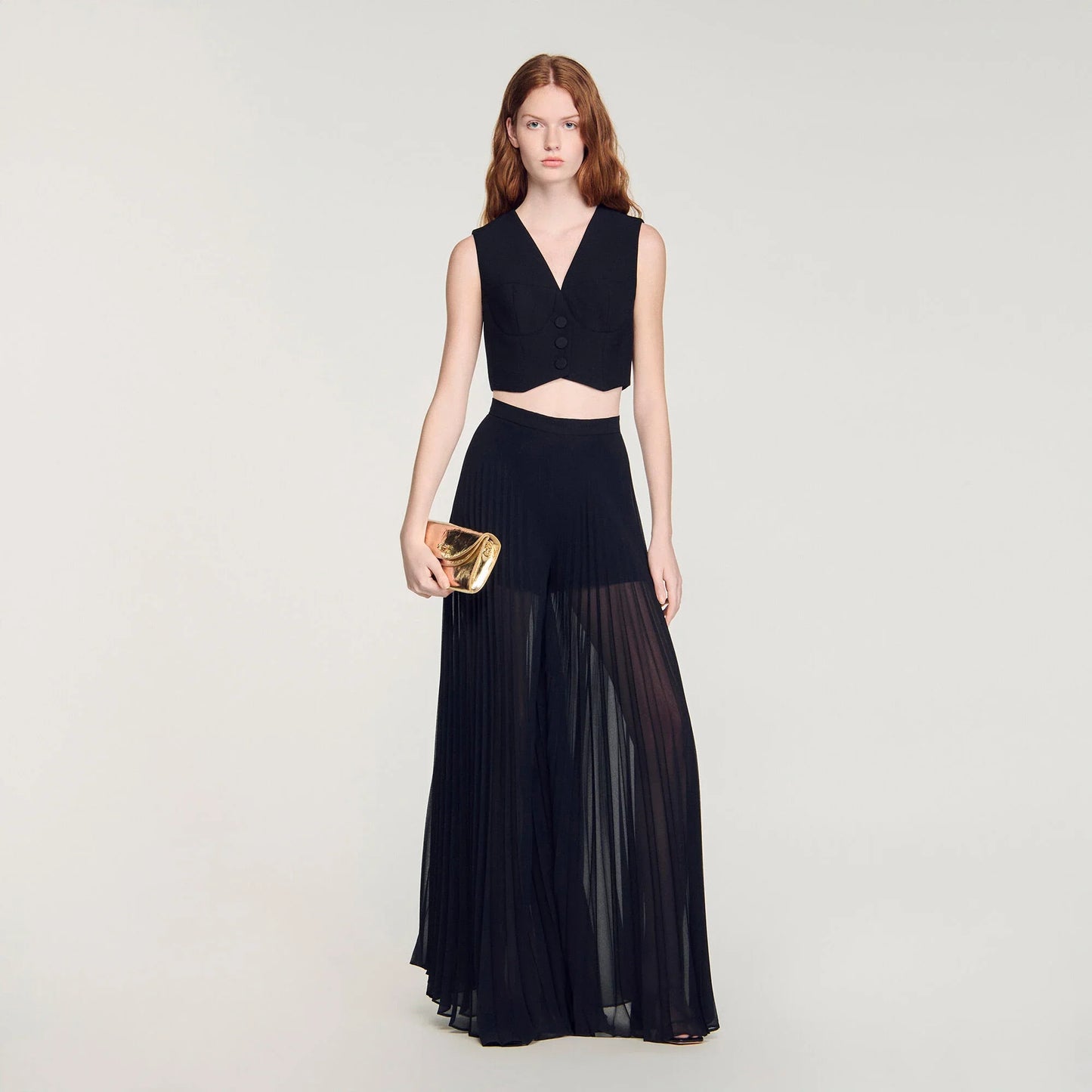 Janis Pleated Wide-Leg Trousers Black