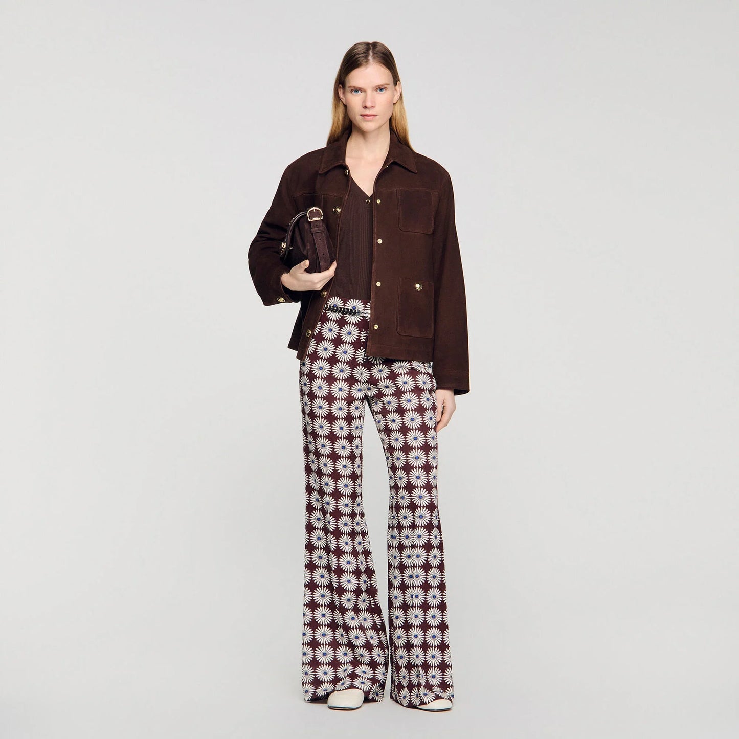 Doris Floral-Print Floaty Trousers Marron / Bleu