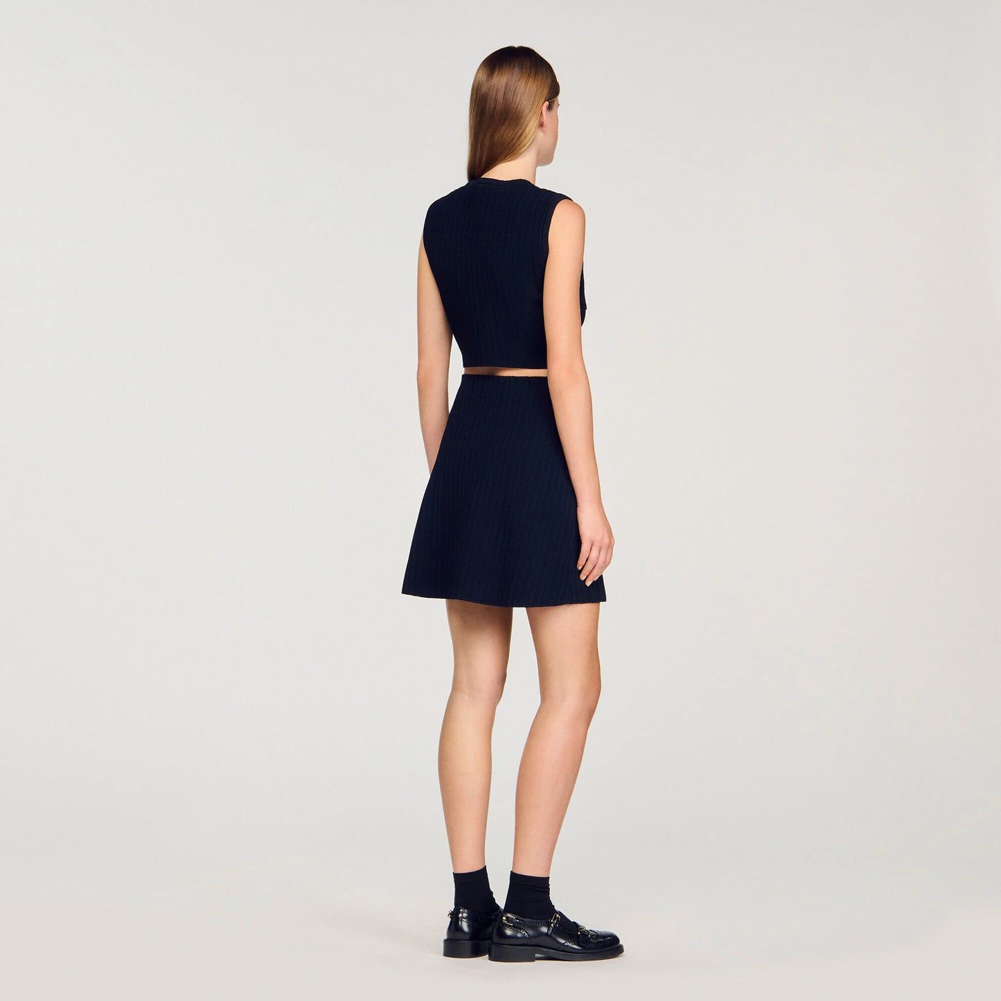 Isolde Knit And Denim Top Navy Blue