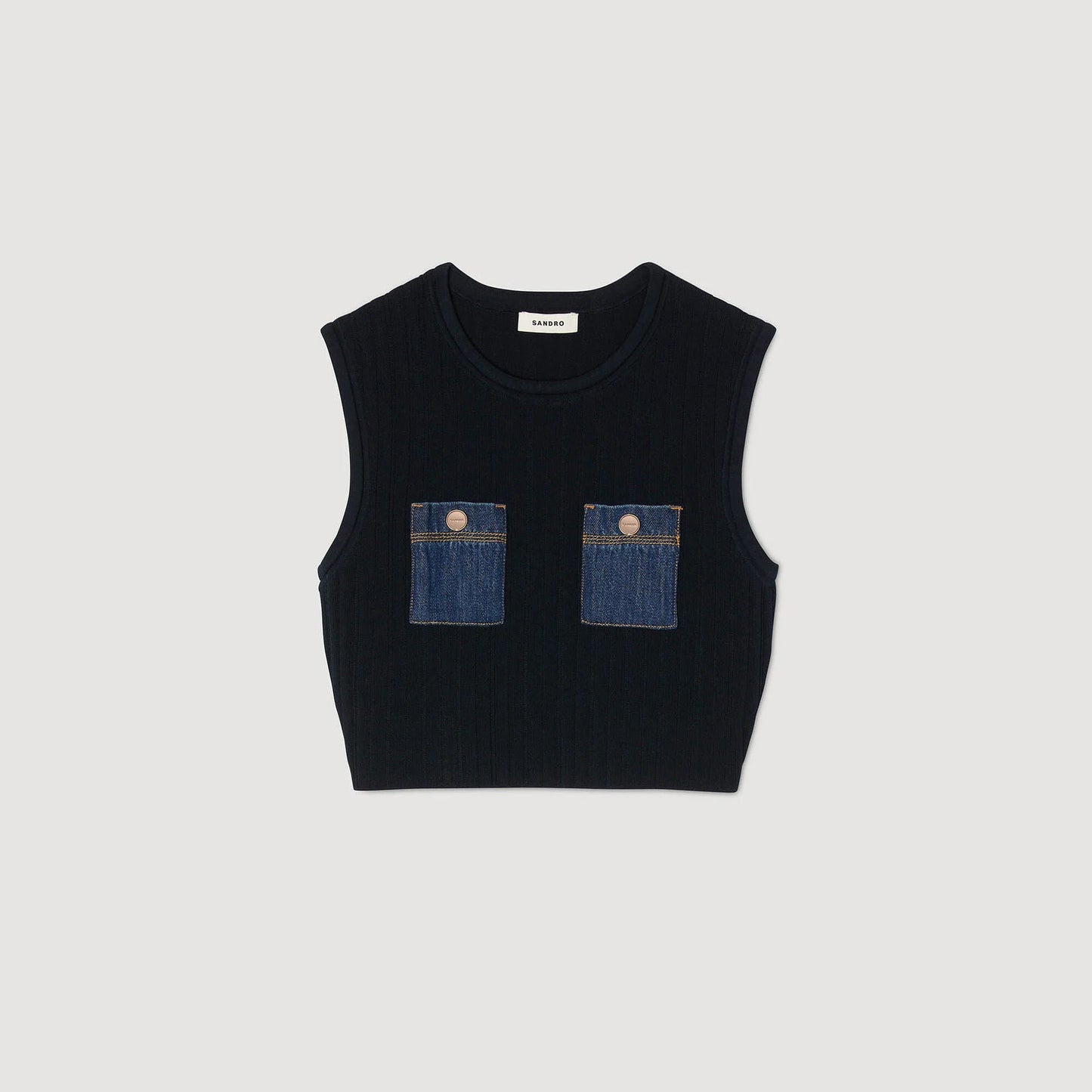 Isolde Knit And Denim Top Navy Blue