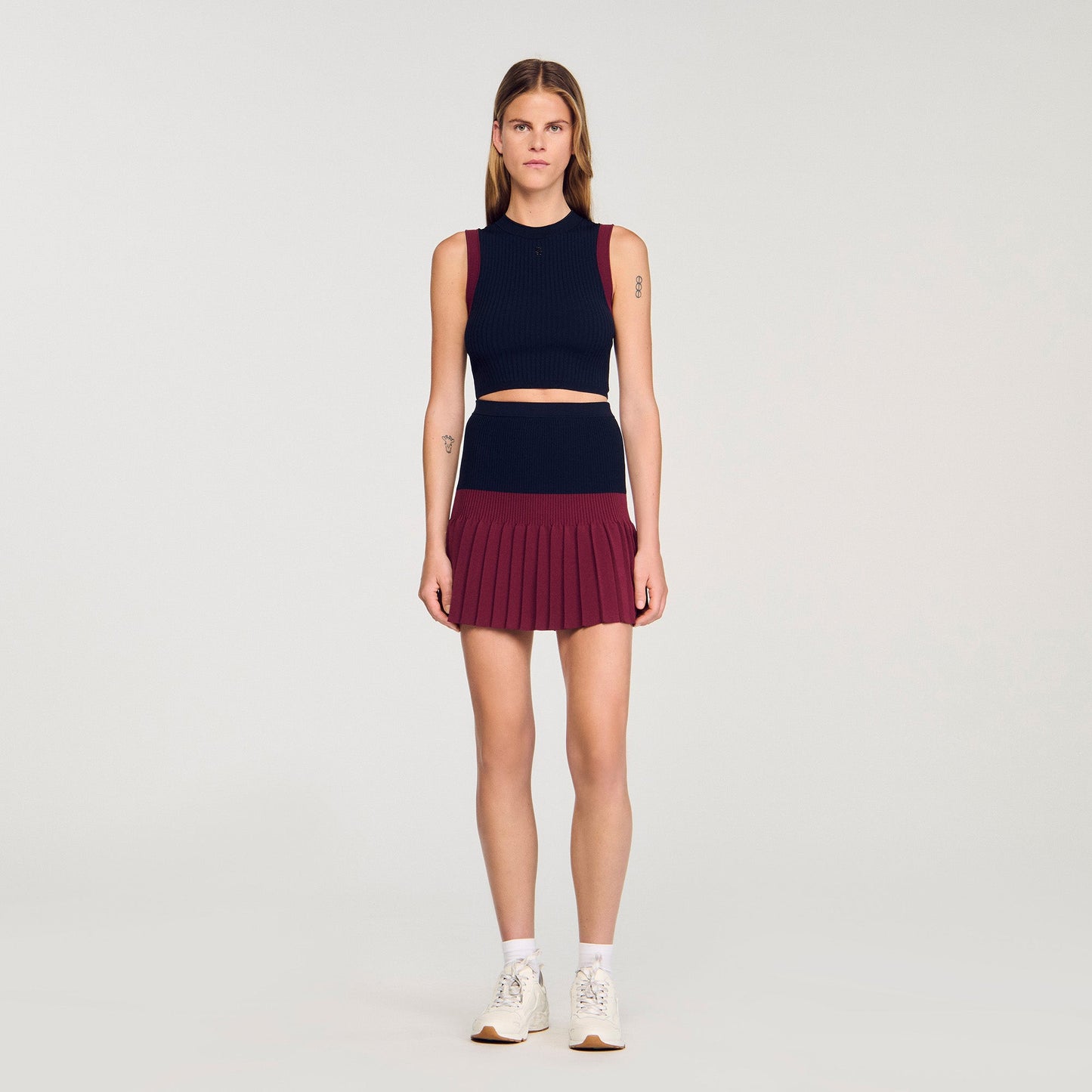 Arie Two-Tone Knit Top Navy Blue