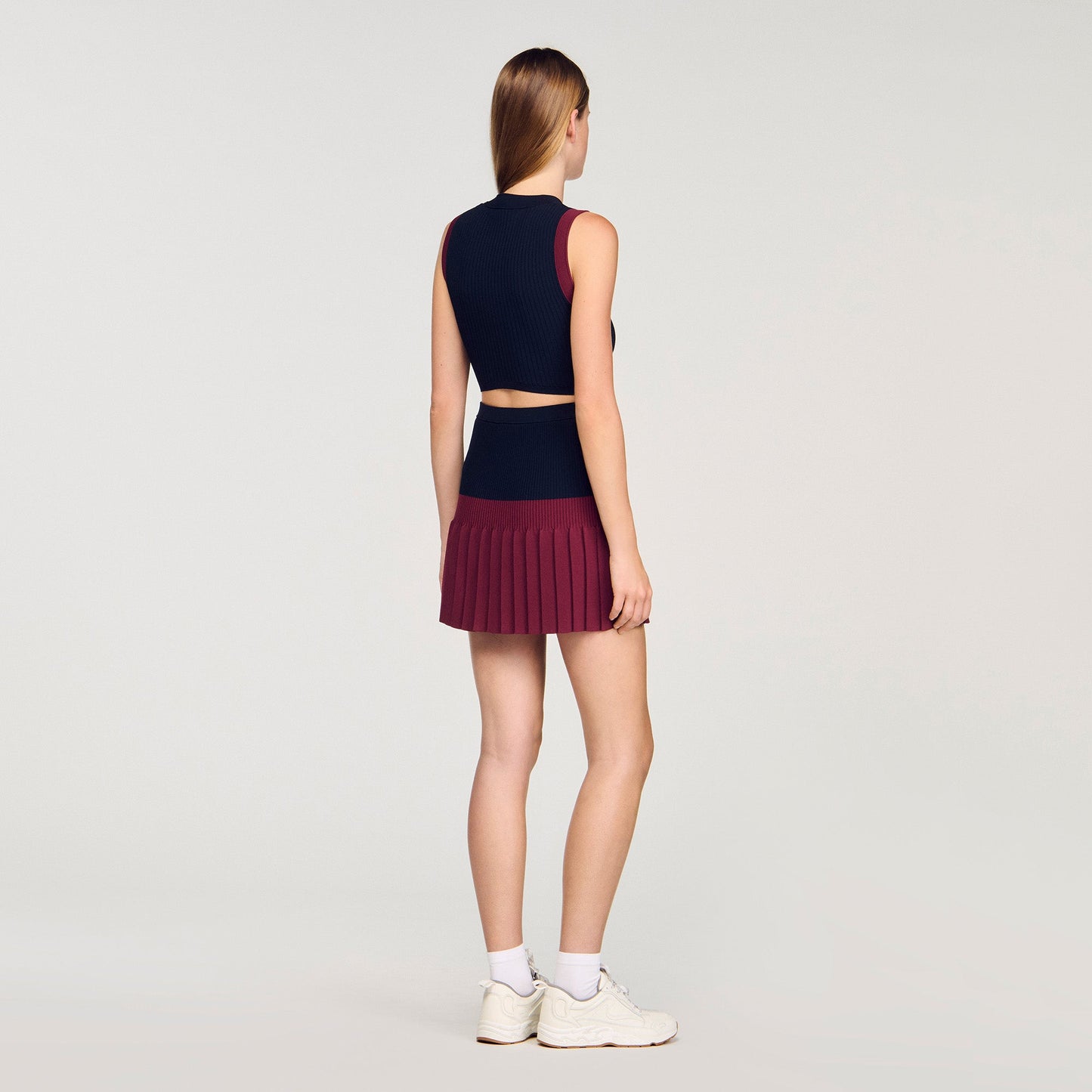 Arie Two-Tone Knit Top Navy Blue