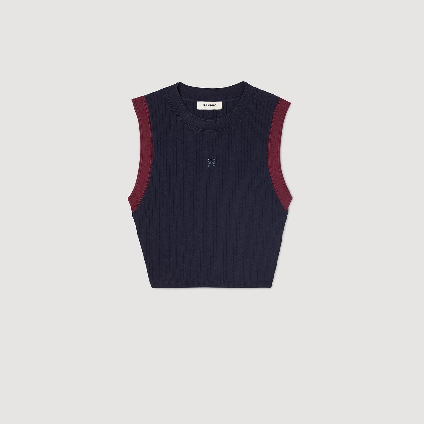 Arie Two-Tone Knit Top Navy Blue