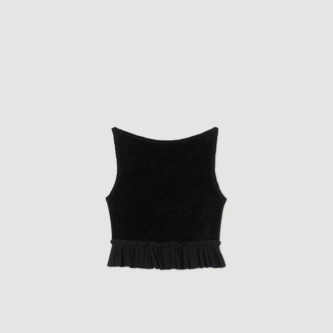 Oreon Ruffled Knit Crop Top Black