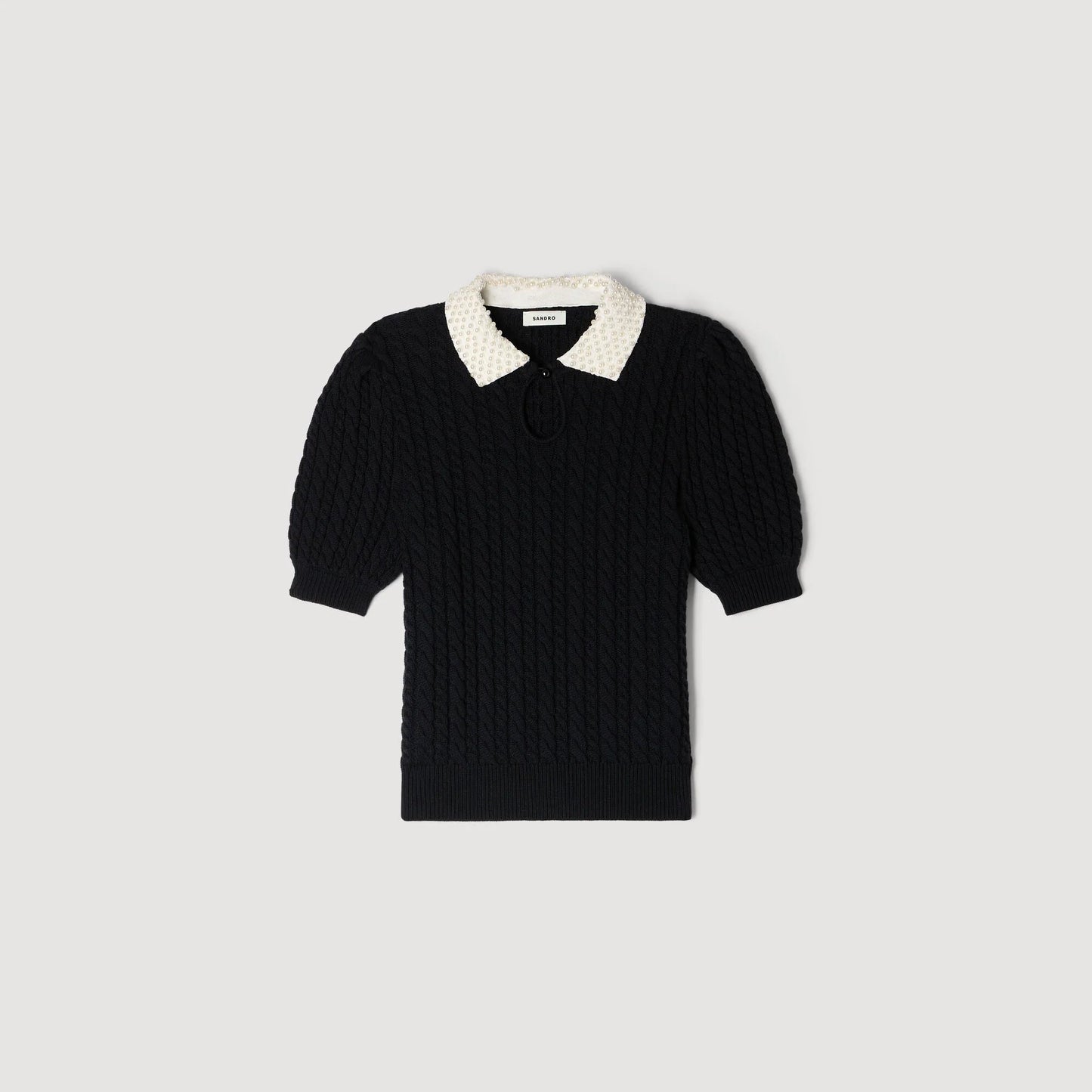 Madine Pearl Collar Cable Knit Jumper Black