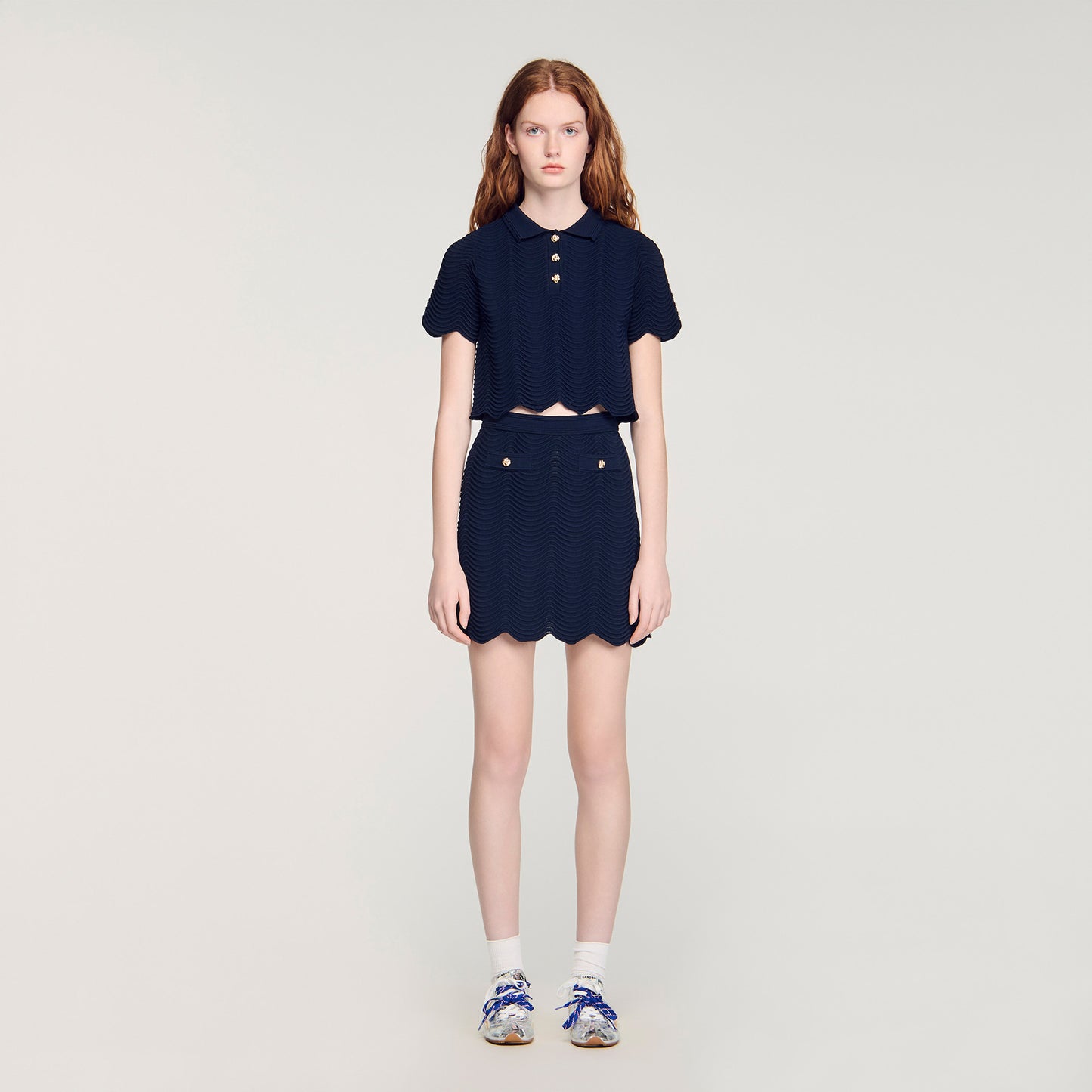 Campea Decorative Knit Polo-Neck Jumper Navy Blue