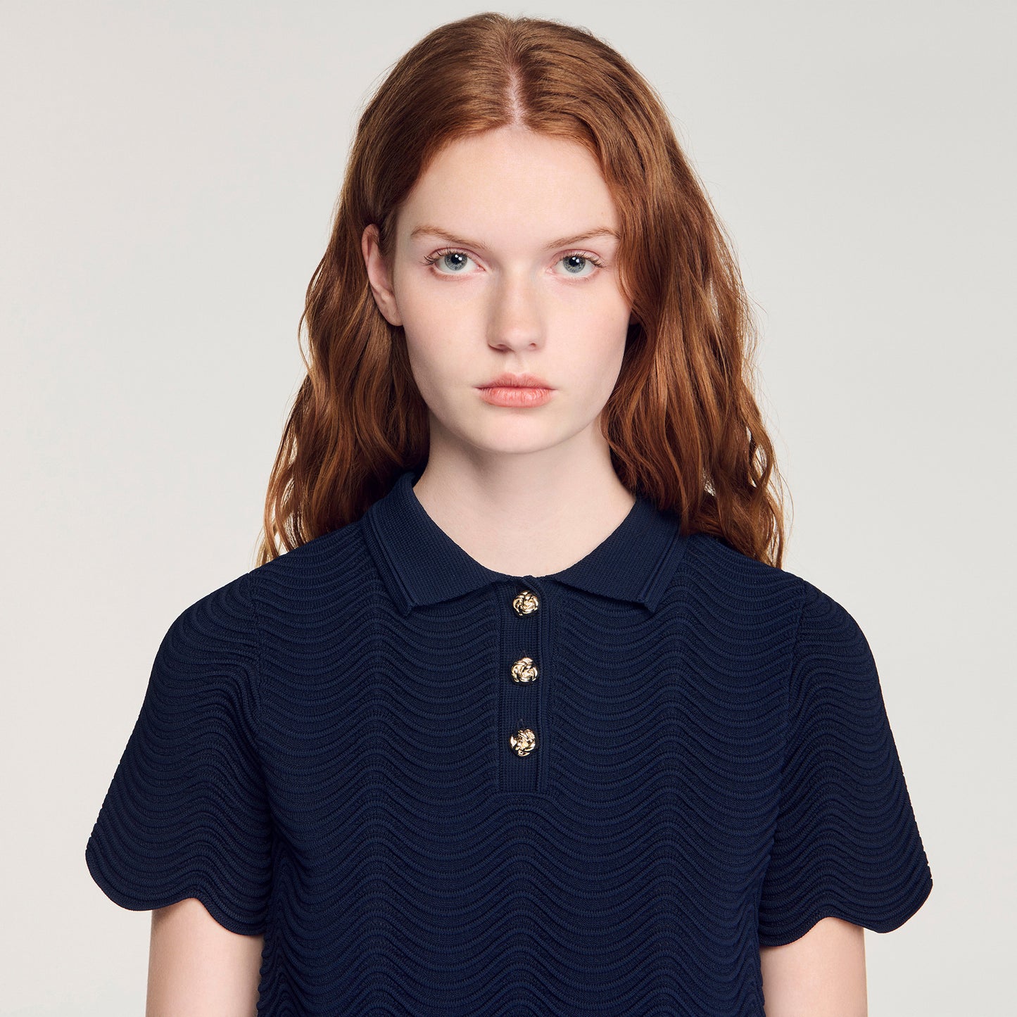 Campea Decorative Knit Polo-Neck Jumper Navy Blue