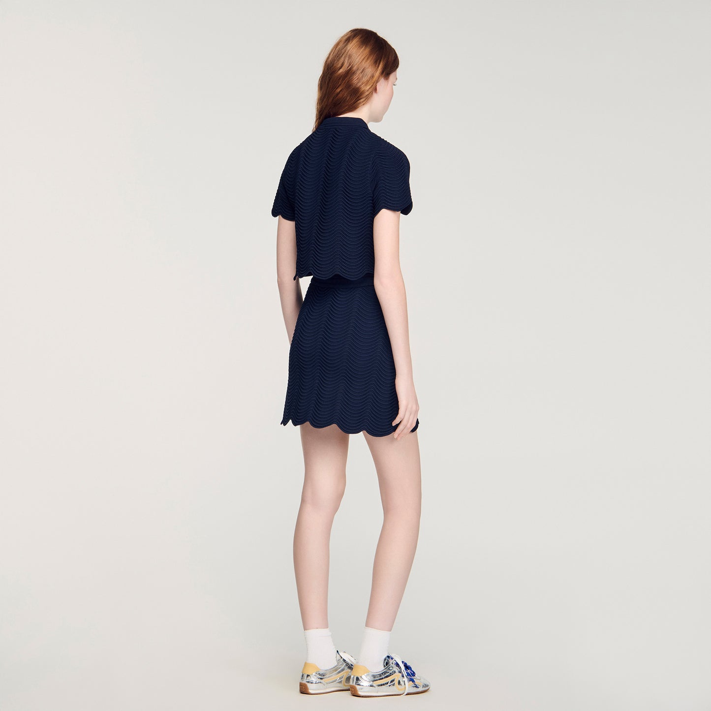 Campea Decorative Knit Polo-Neck Jumper Navy Blue