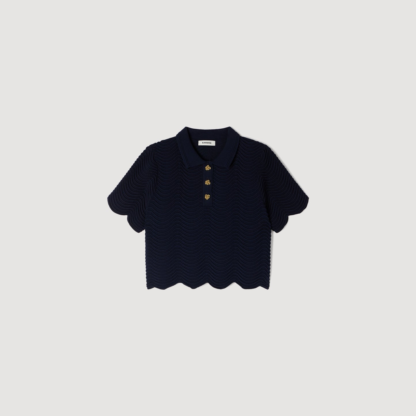 Campea Decorative Knit Polo-Neck Jumper Navy Blue
