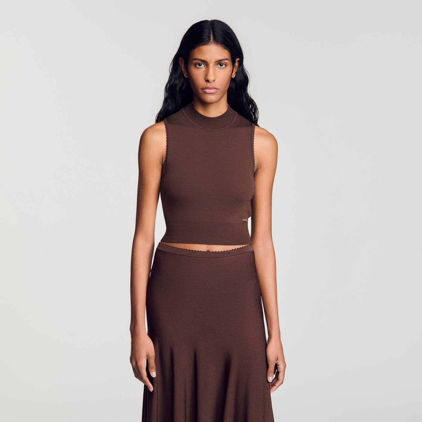 Giovi Cropped sheer effect jumper Brown