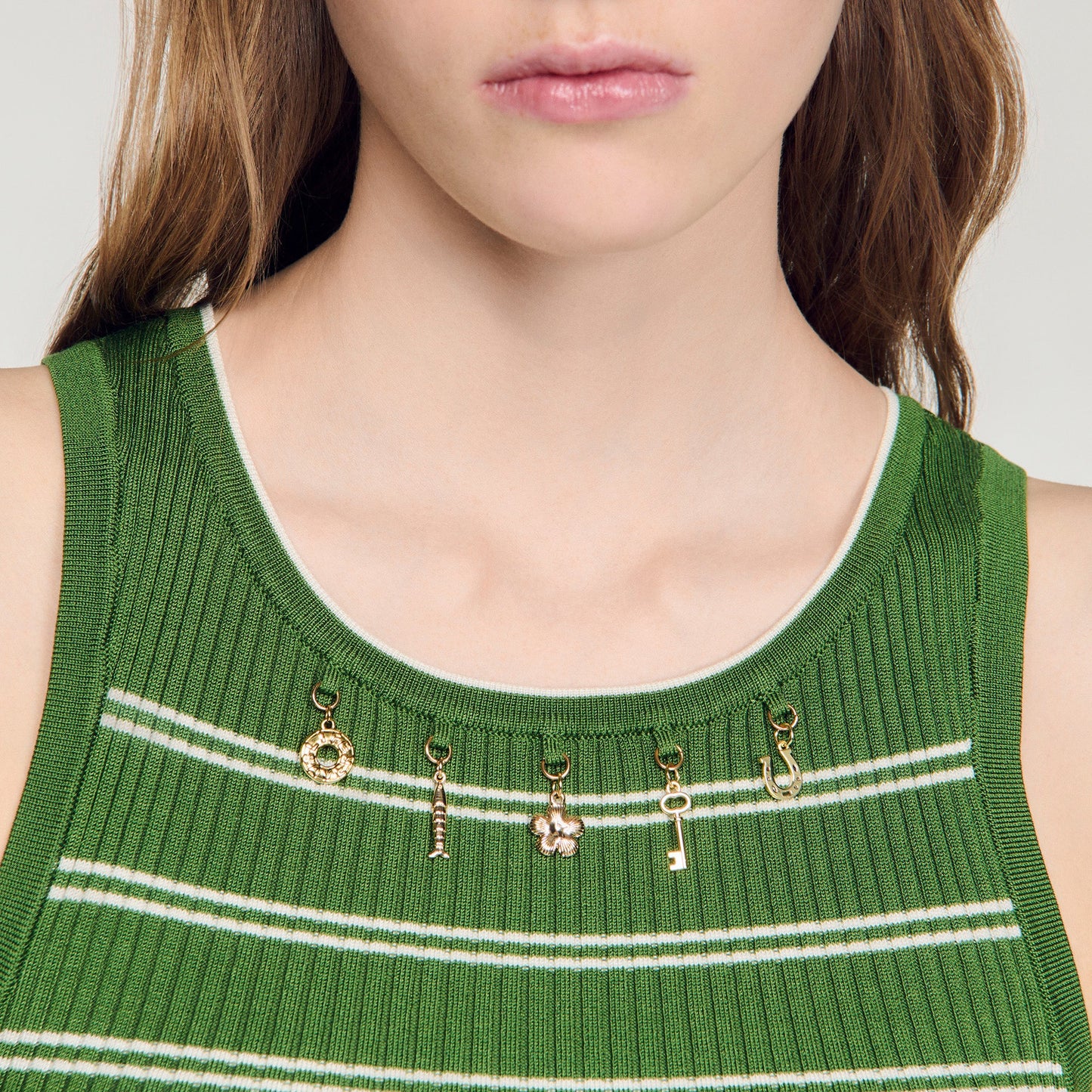 Ona Striped vest top with tassels Green / Ecru