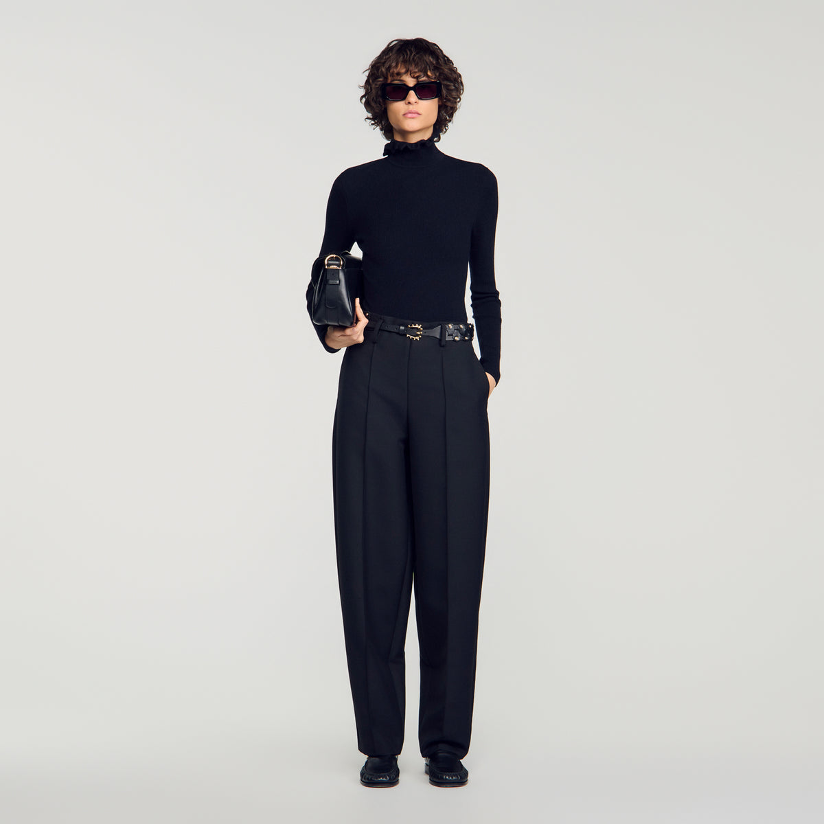 Lana Ruffled roll-neck wool jumper Black