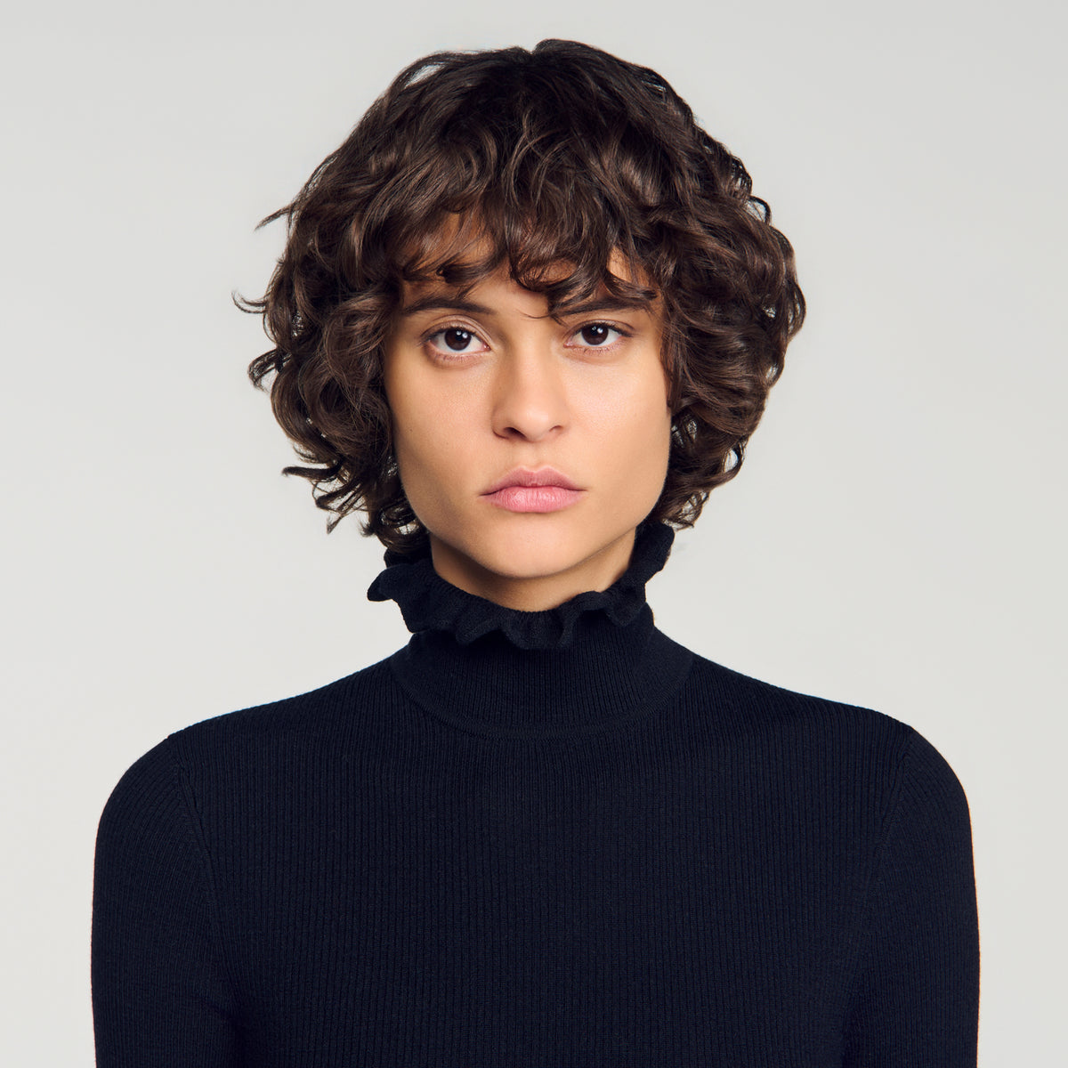 Lana Ruffled roll-neck wool jumper Black