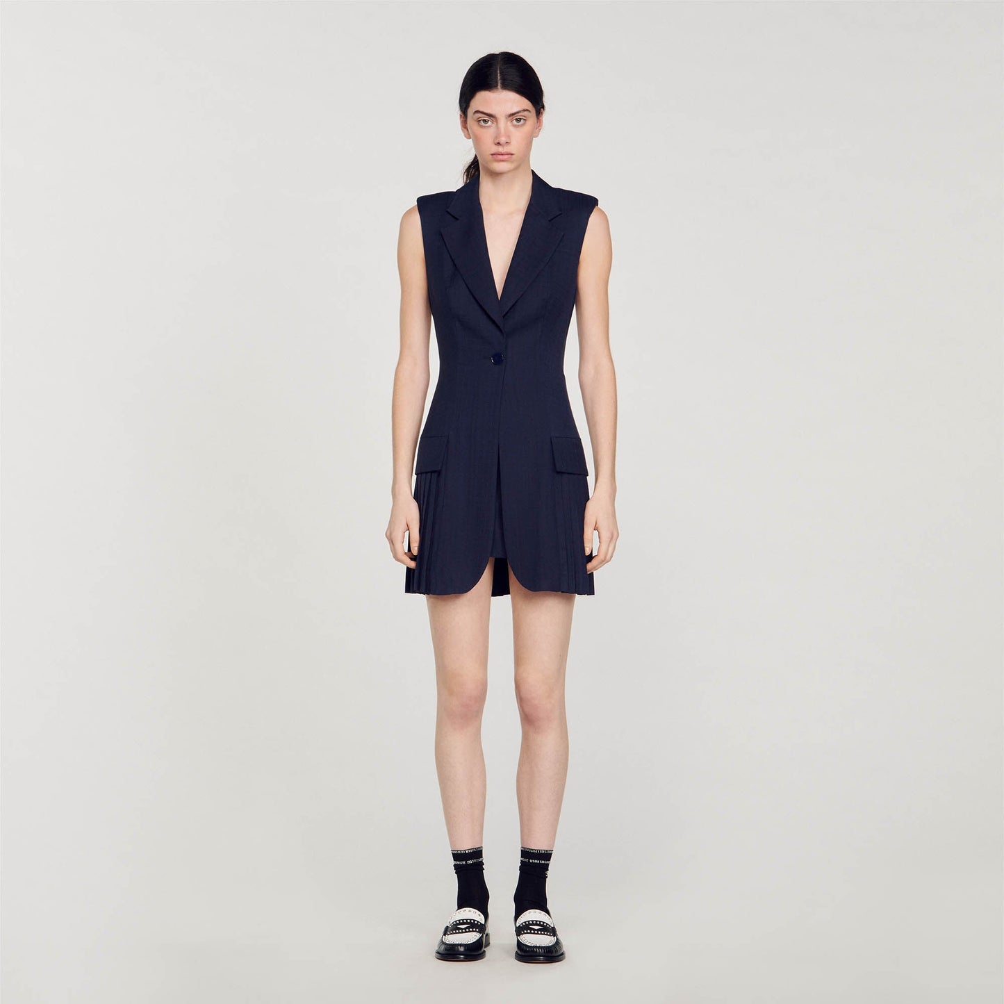 Short Pleated Suit Dress Deep Blu