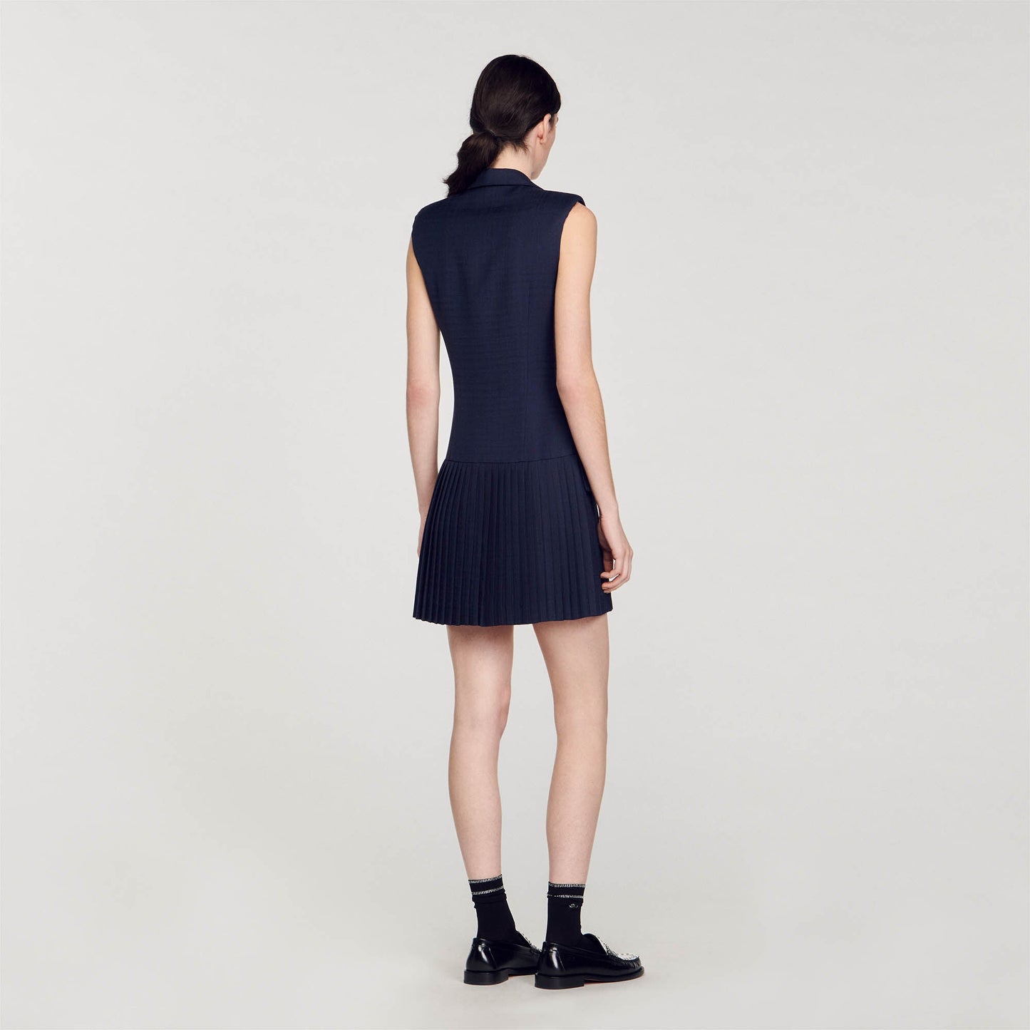 Short Pleated Suit Dress Deep Blu