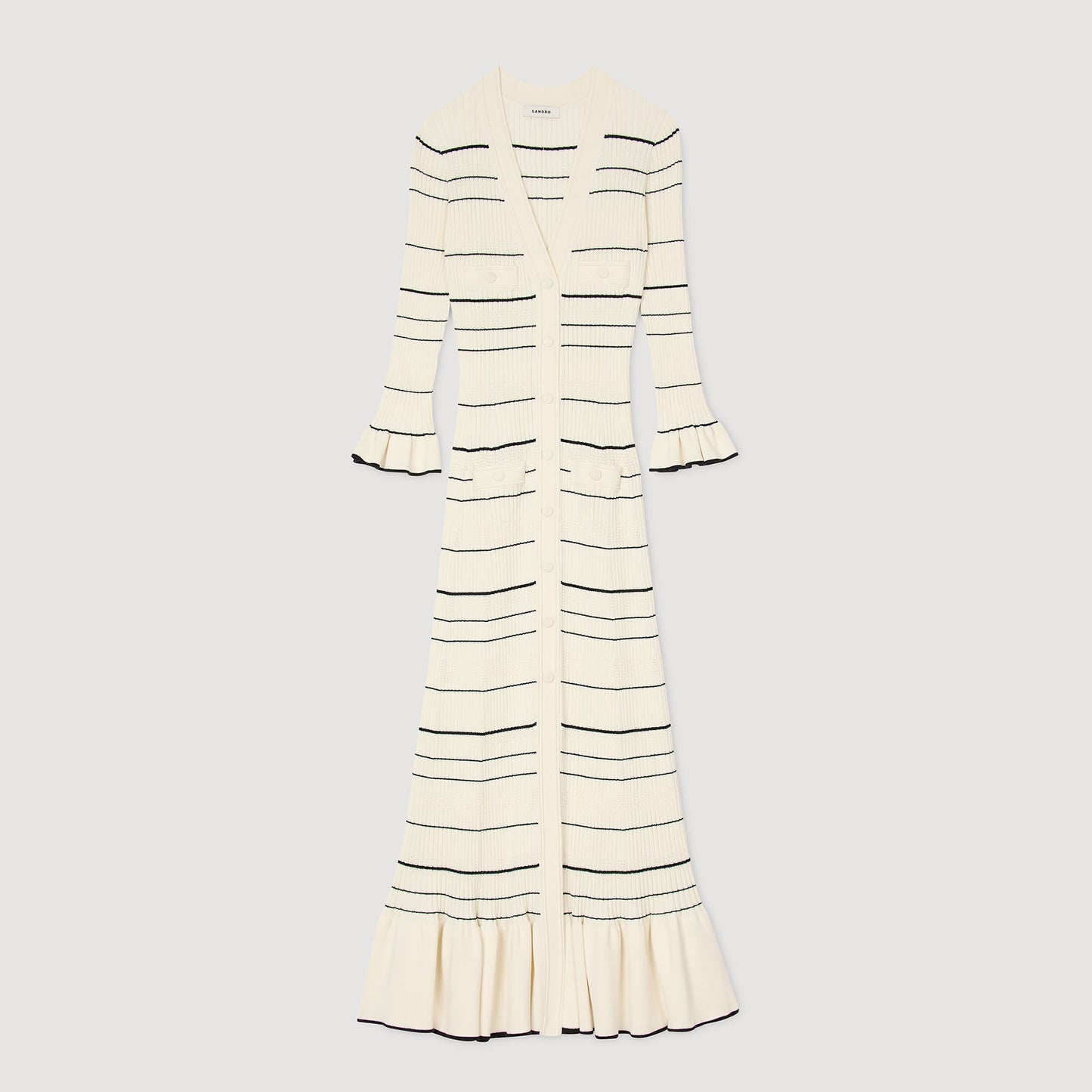 Stripy Knit Maxi Dress Ecru