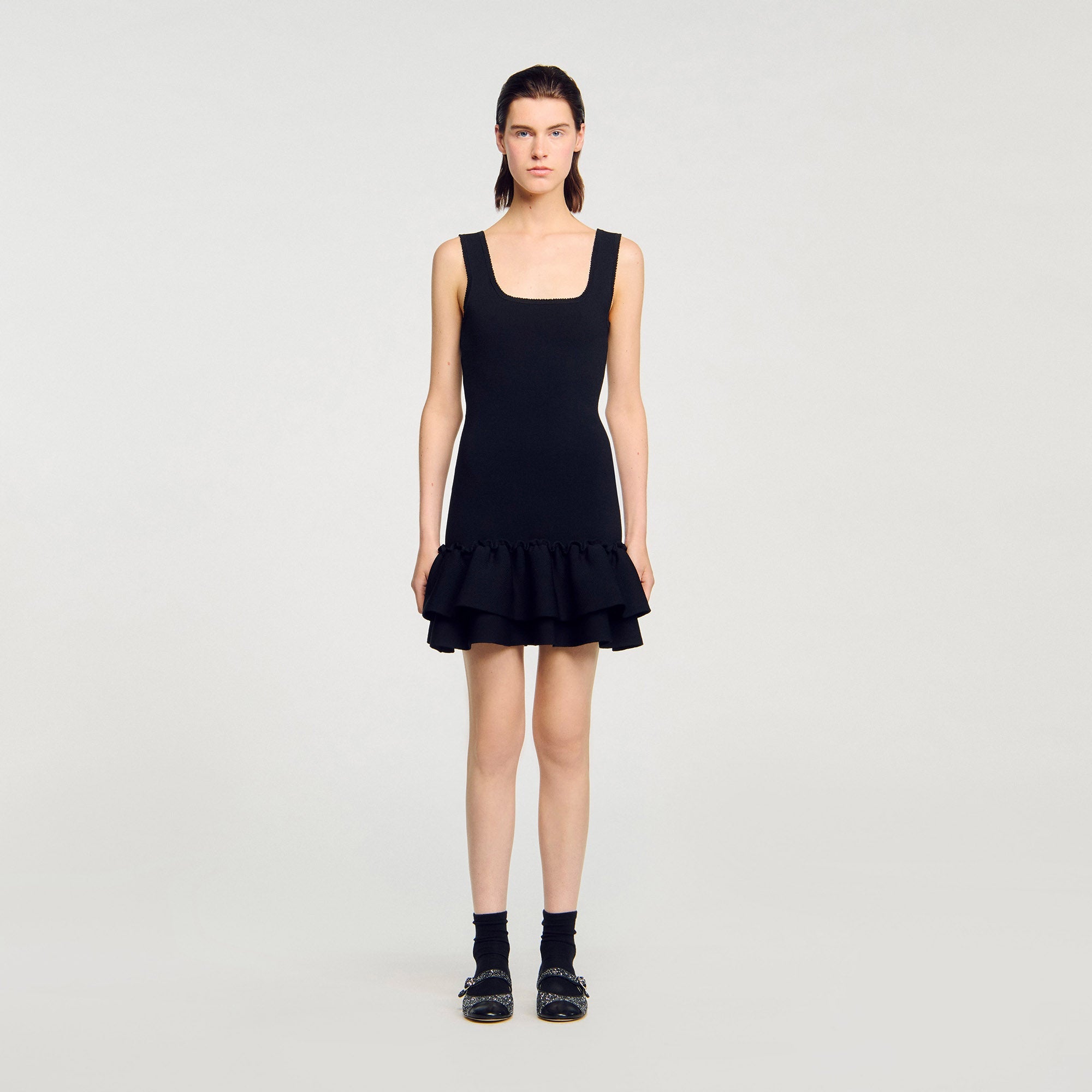 Piana Short Knit Dress With Ruffles Black