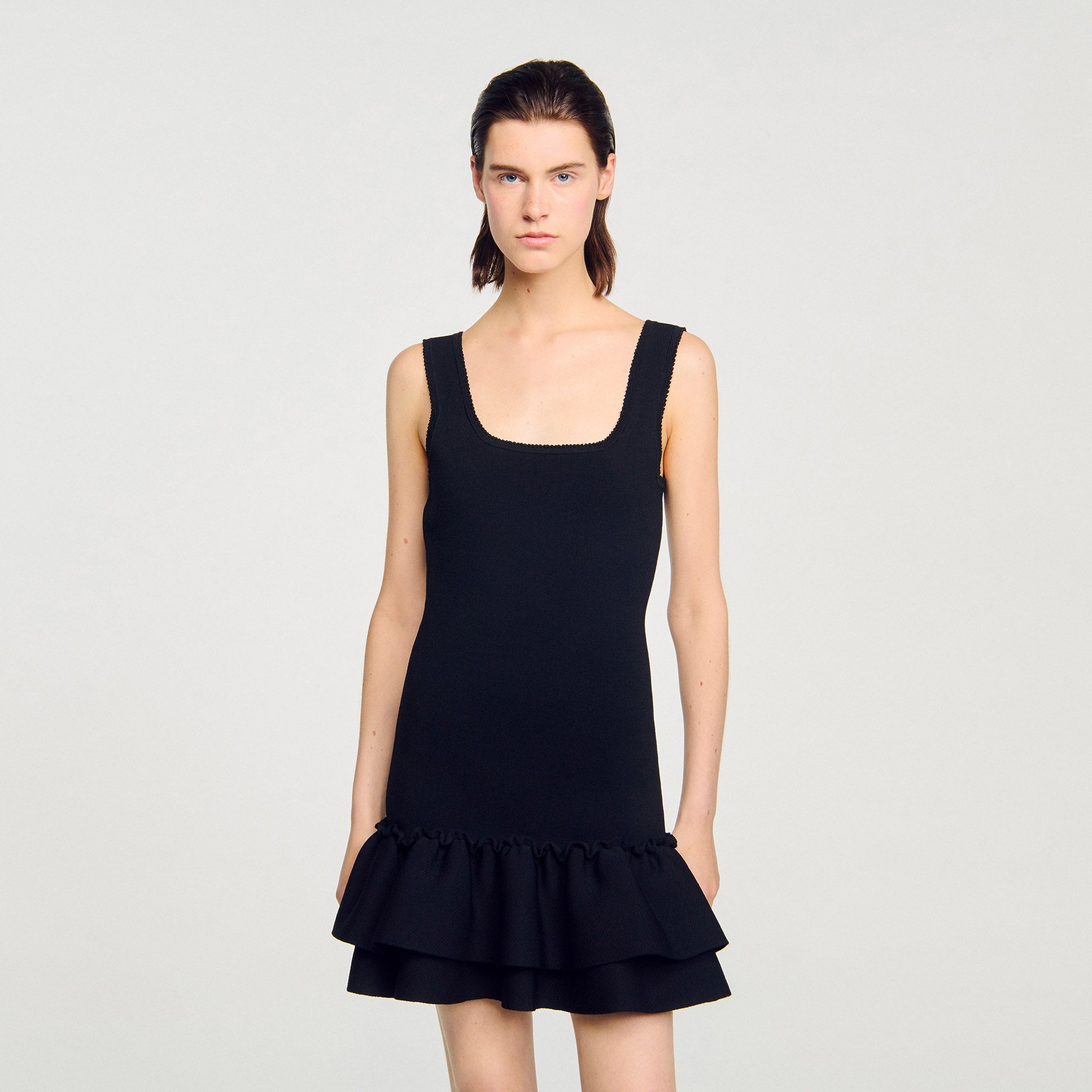 Piana Short Knit Dress With Ruffles Black