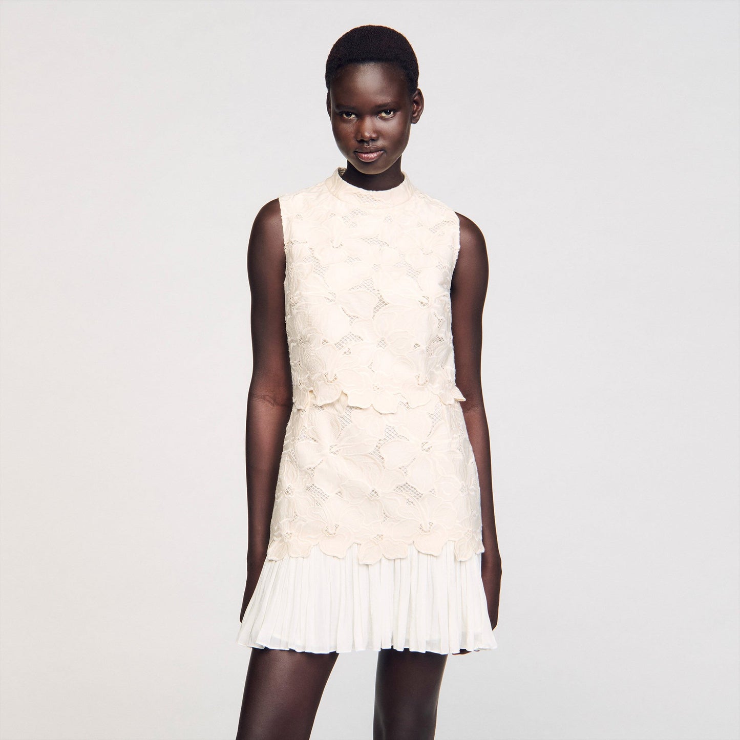 Johanna Short Guipure Dress Ecru