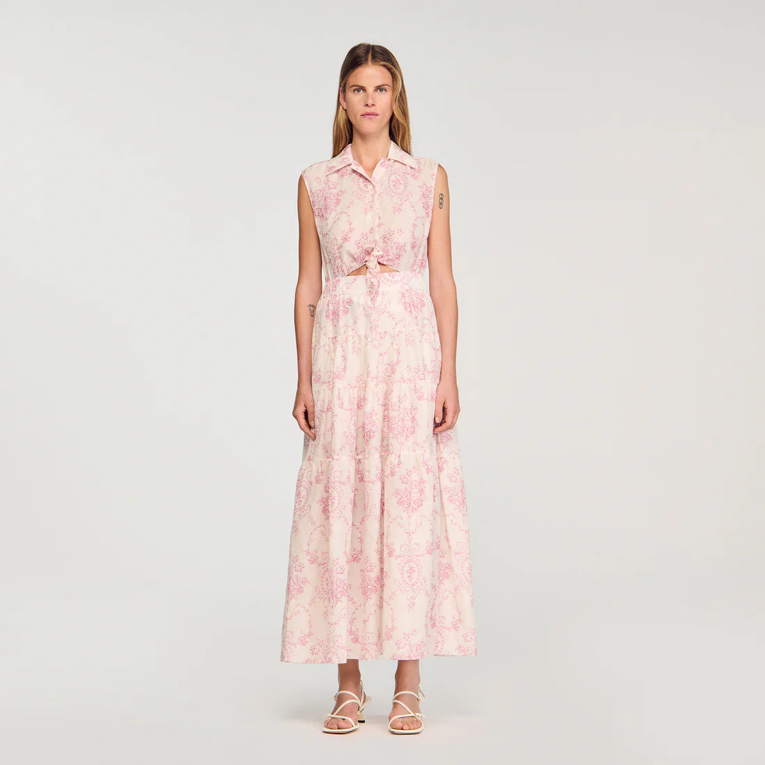 Canberra Maxi Dress With Classic Collar Pink / Ecru