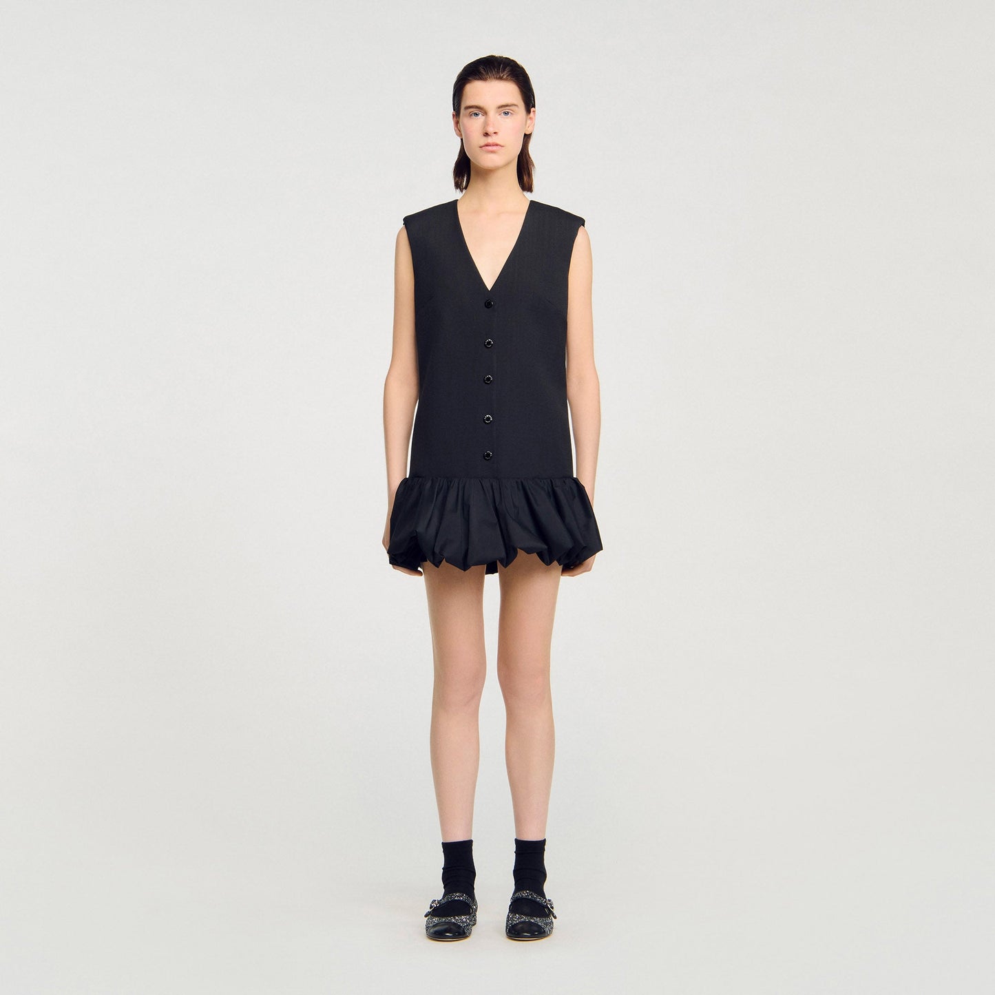 Aliette Short Tailored Dress With Ruffle Black