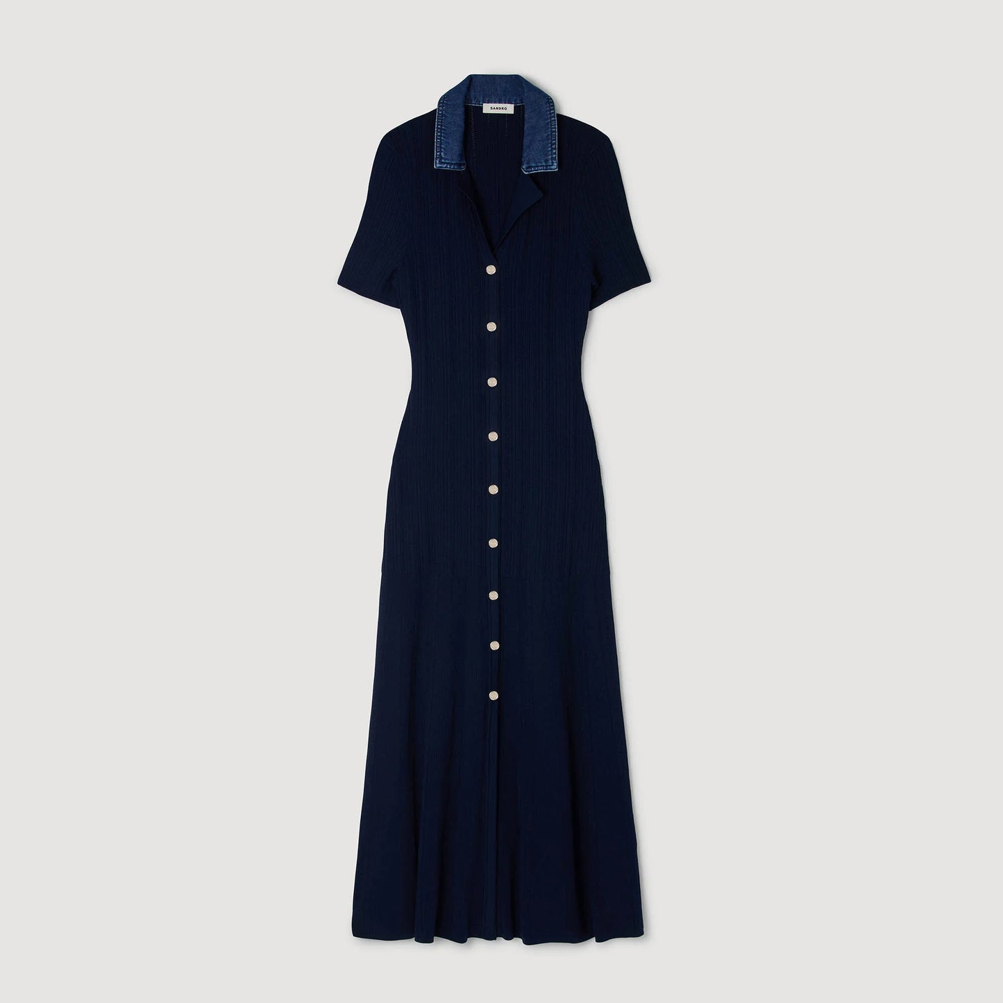 Julietta Denim Collar Knit Maxi Dress Navy Blue