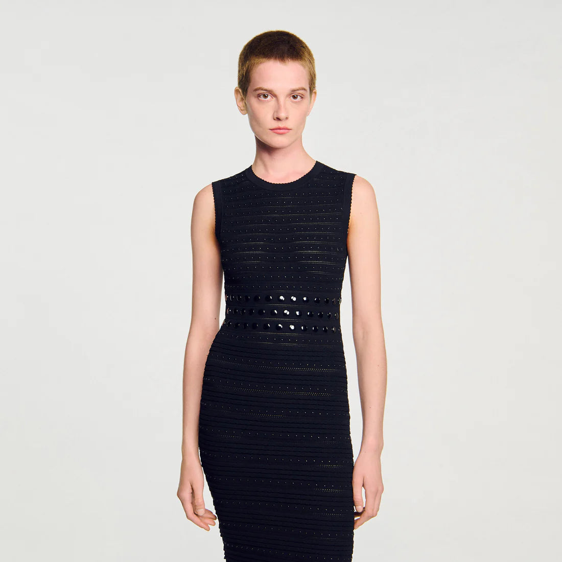 Nefertiti Knit Maxi Dress With Studs Black