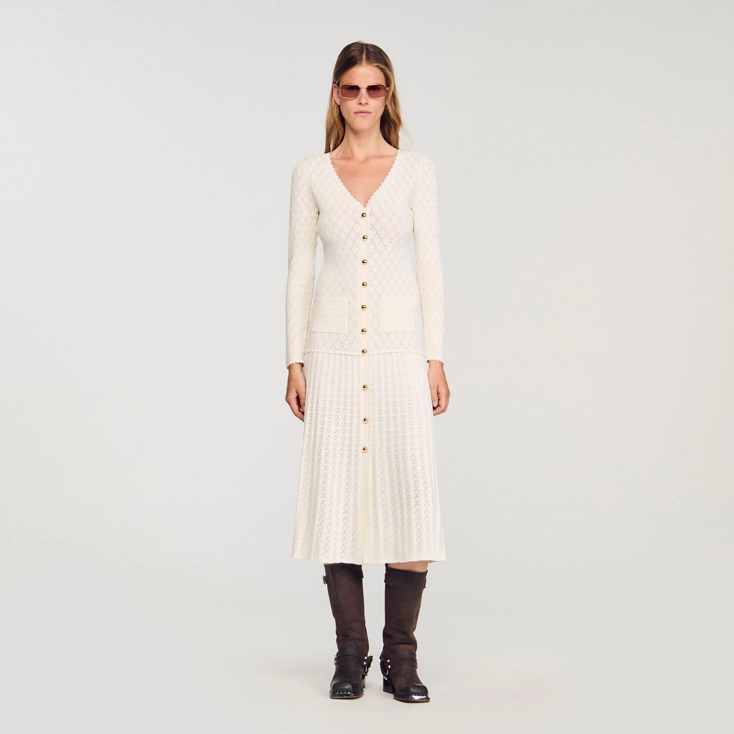 Sabah Fancy Knit Maxi Dress Ecru